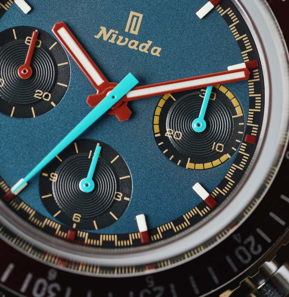 Nivada Grenchen x Worn & Wound Chronomaster Valjoux 72 Color-coordinated hands
