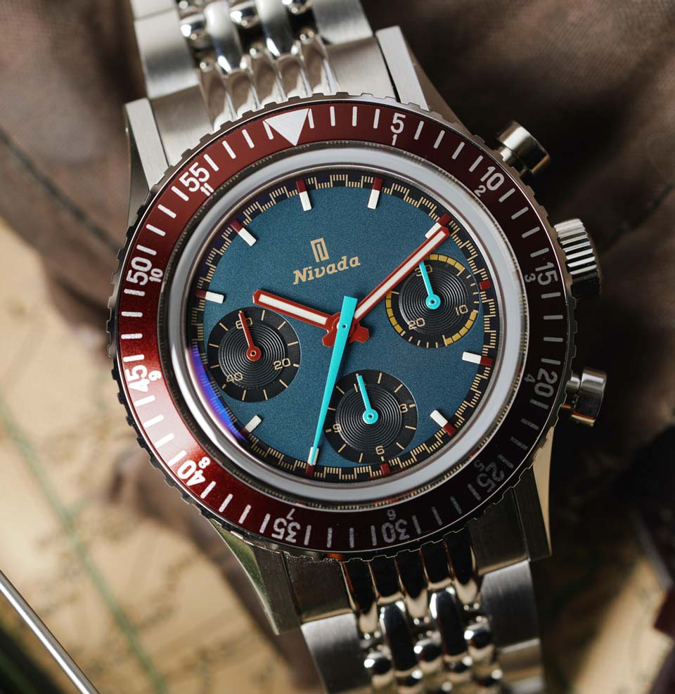 Nivada Grenchen x Worn & Wound Chronomaster Valjoux 72 Dark, moody colors