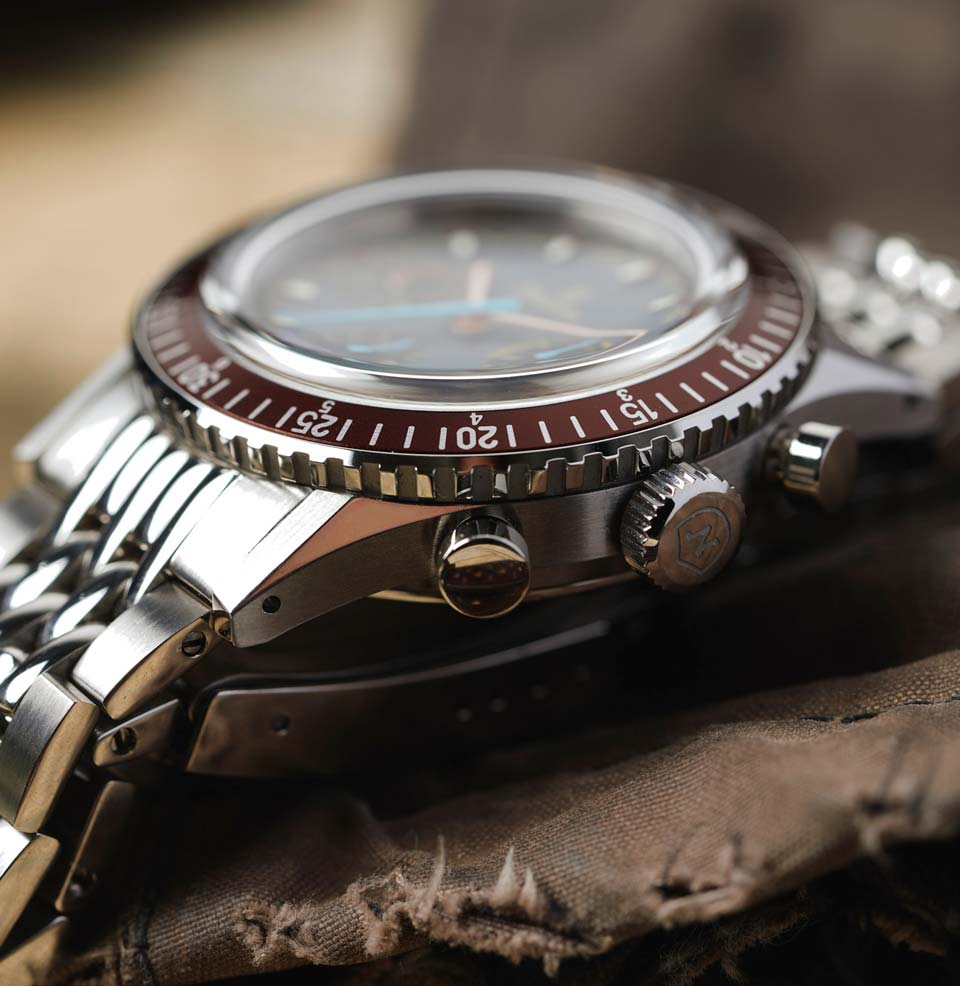 Nivada Grenchen x Worn & Wound Chronomaster Valjoux 72 Black Cherry Bezel