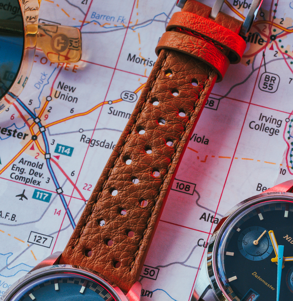 Nivada Grenchen x Worn & Wound Datomaster VK64 Leather Rally Strap
