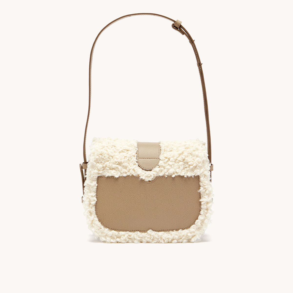 cadence crossbody faux shearling sand back view