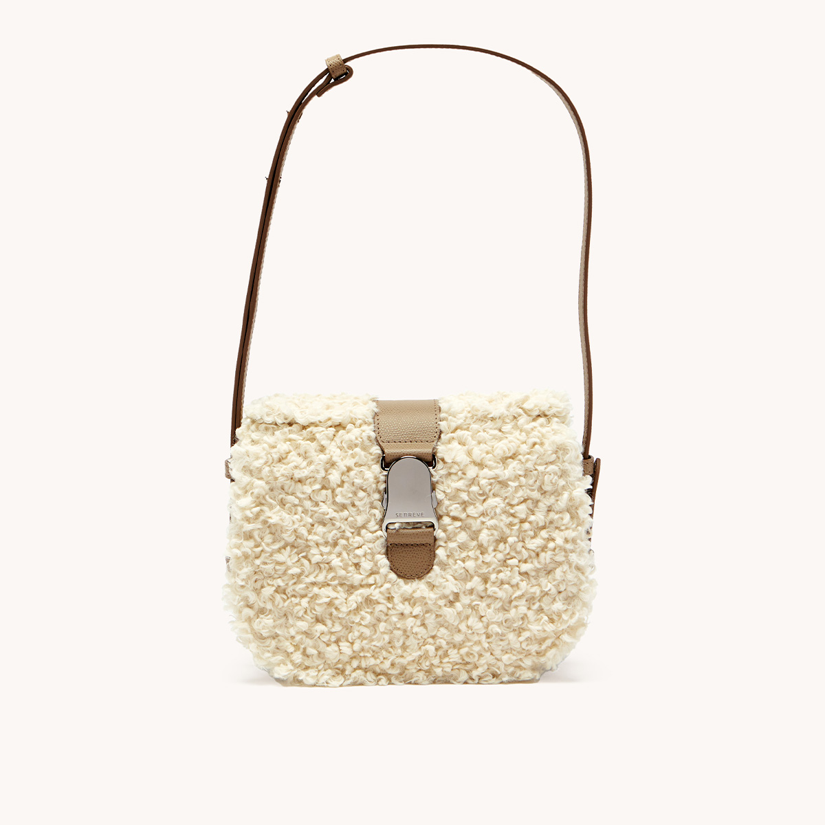 cadence crossbody faux shearling sand front view