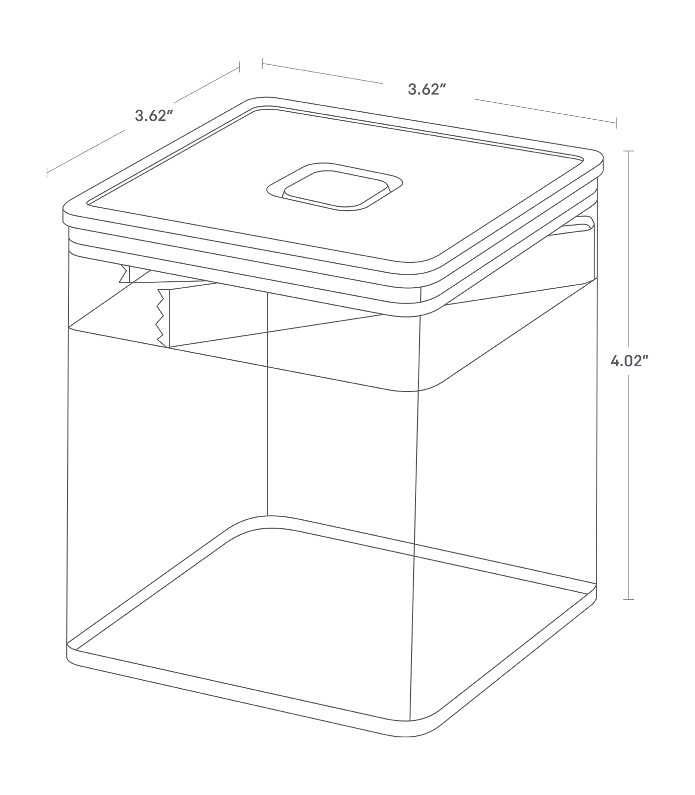 Dimension image for Vacuum-Sealing Food Container - Tongs showing a length/width of 3.62