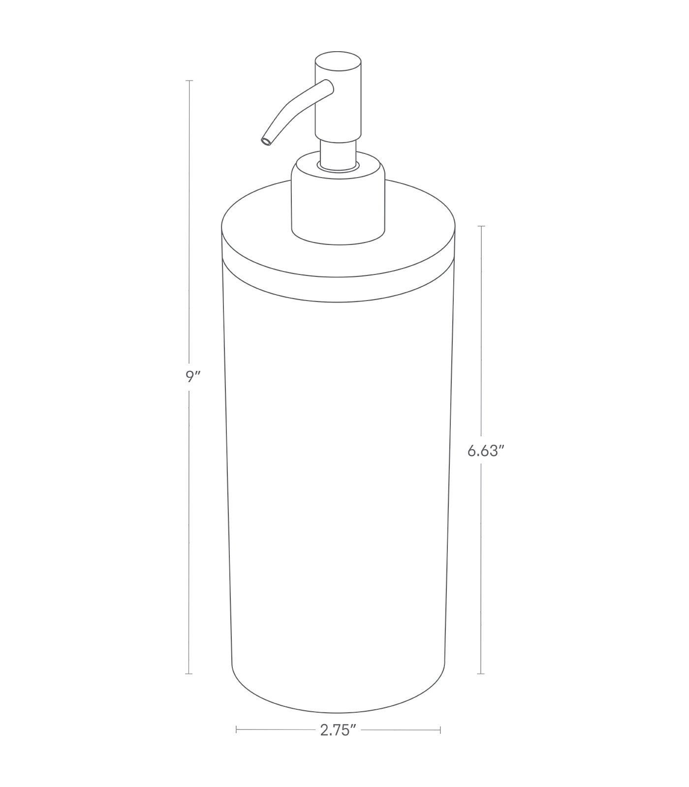 Dimension Image for Round Shower Dispenser on a white background showing height of 9