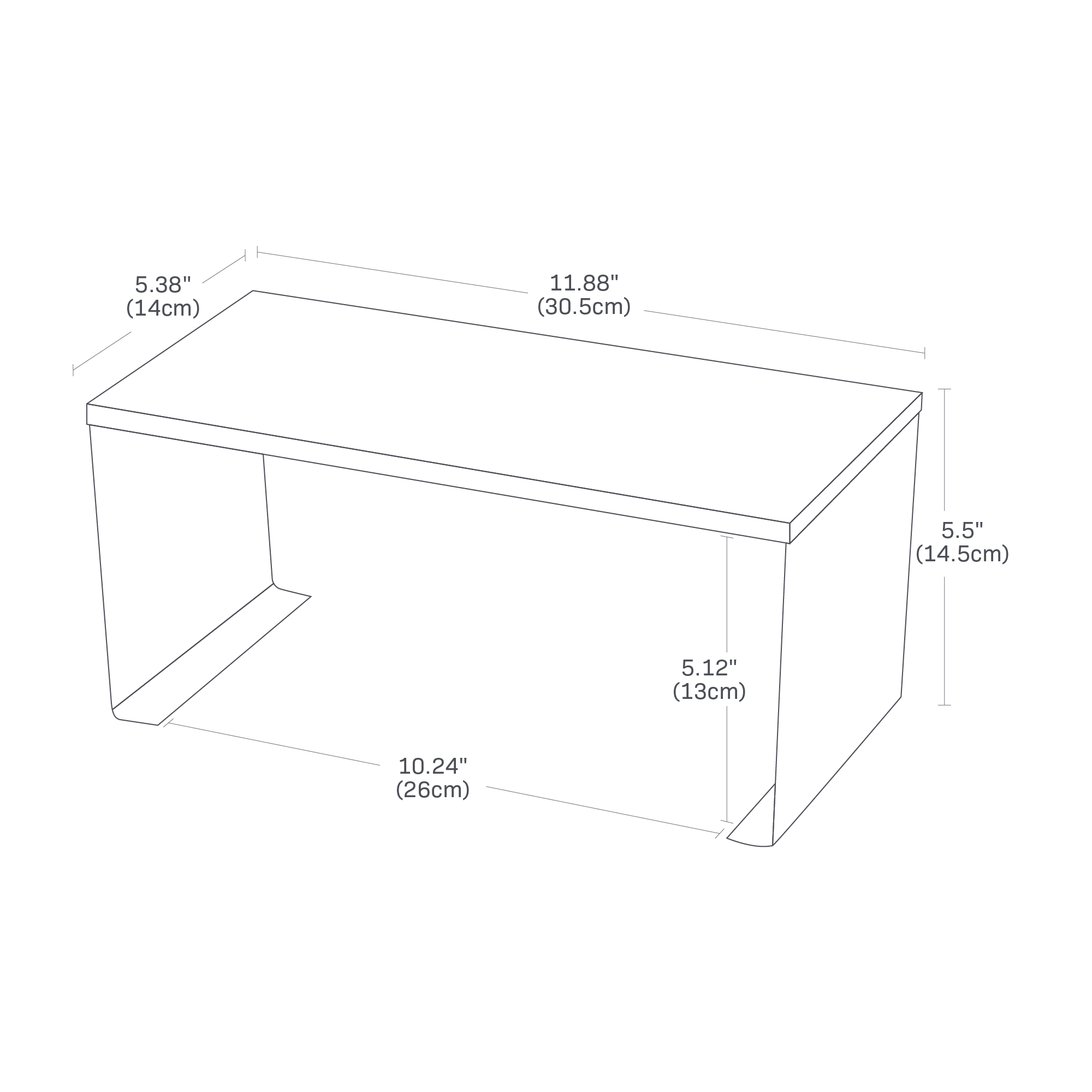 Dimension image for Stackable Countertop Shelf showing height of 5.5 inches, length of 5.38 inches, width of 11.88 inches