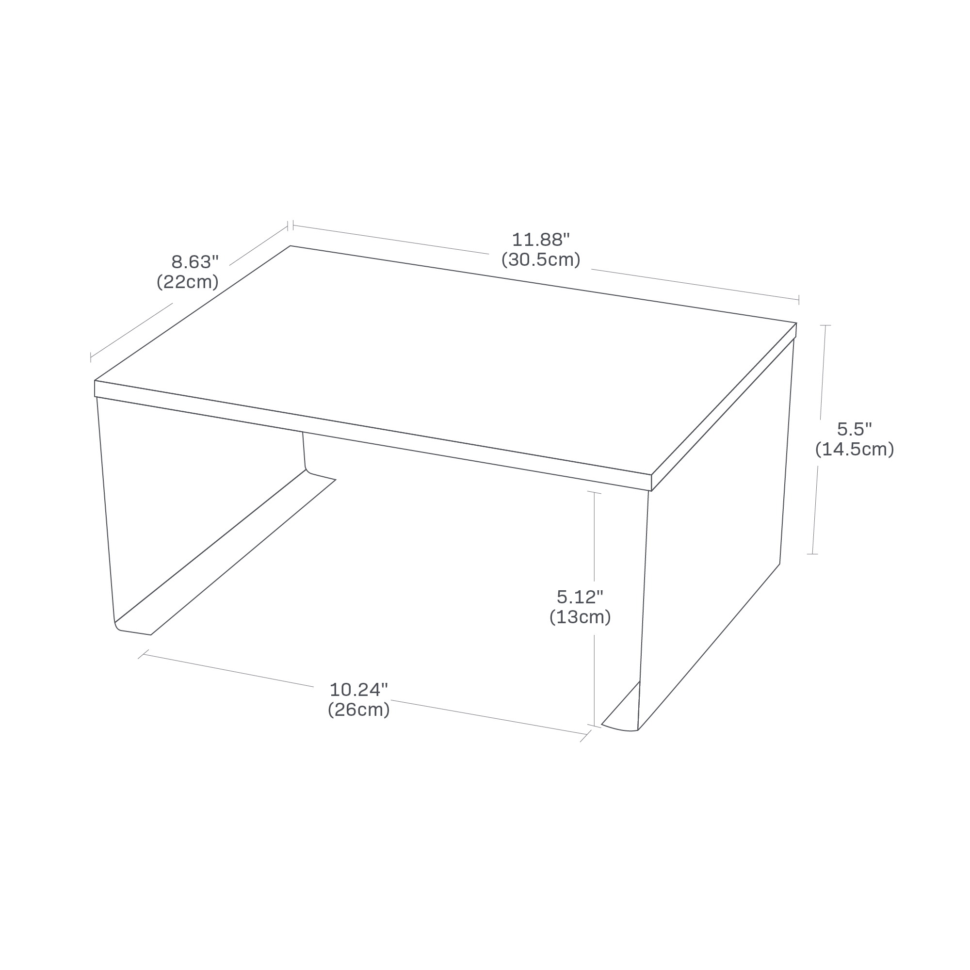 Dimension image for Stackable Countertop Shelf showing height of 5.5 inches, length of 8.63 inches, width of 11.88 inches
