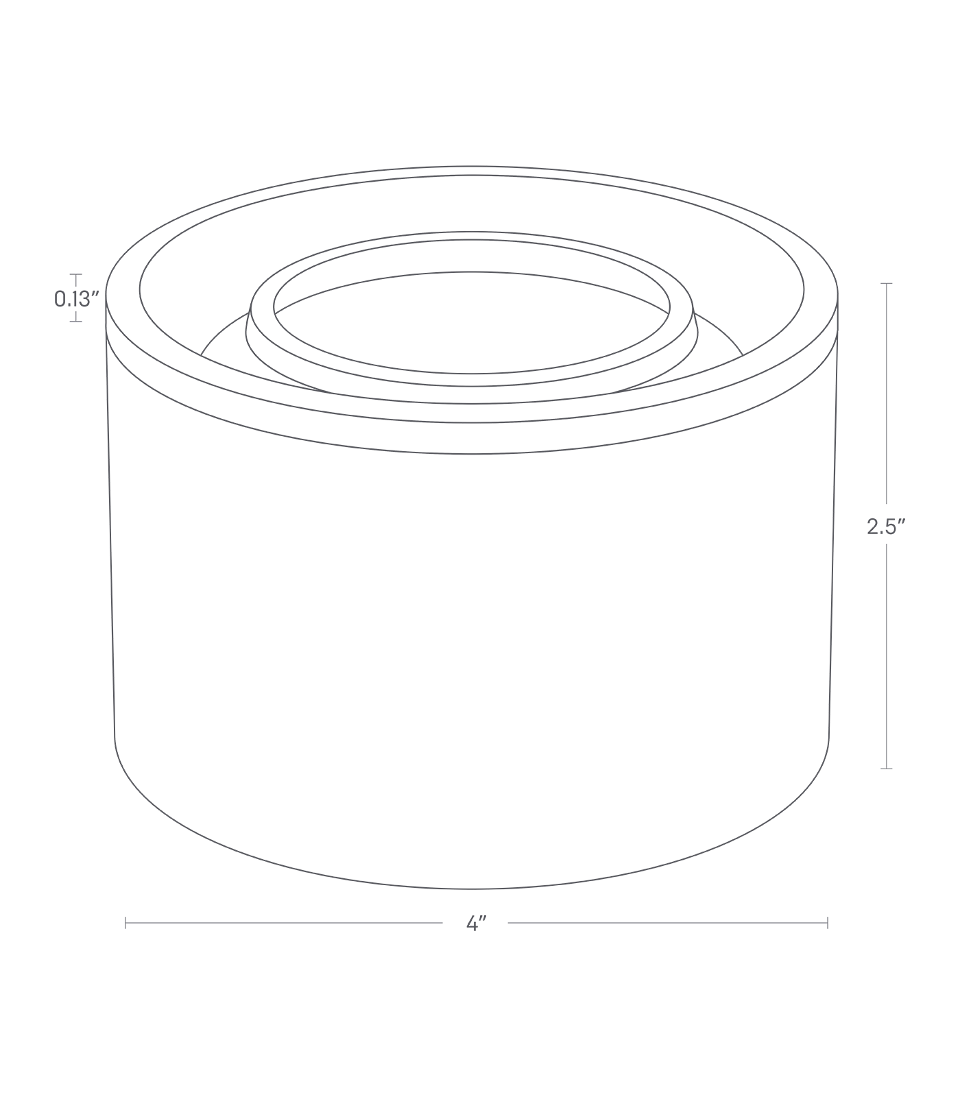 Dimenision image for Ceramic Canister - Two Sizeson a white background showing total width and length of 4