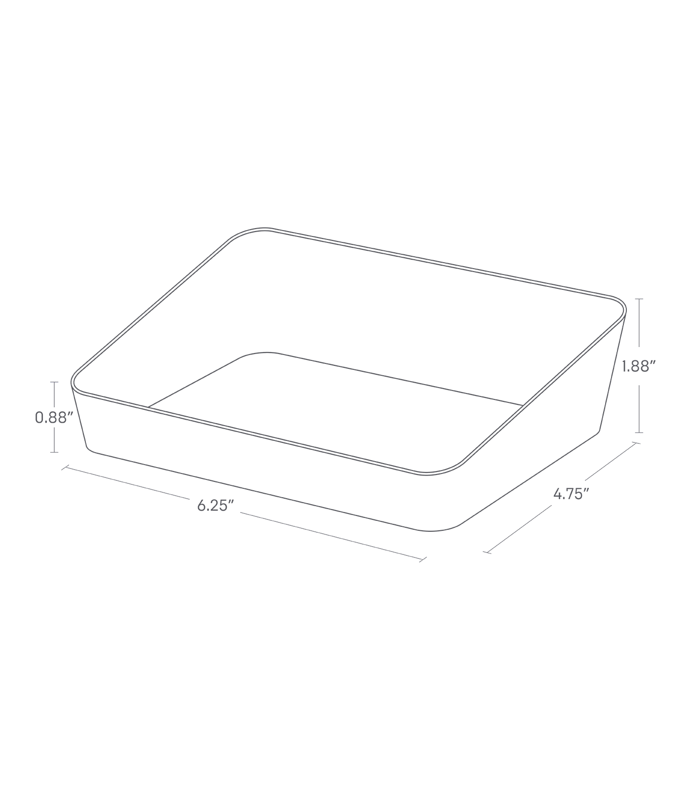 Dimension image for Vanity Tray - Angled - Two Sizeson a white background showinglength of 6.25