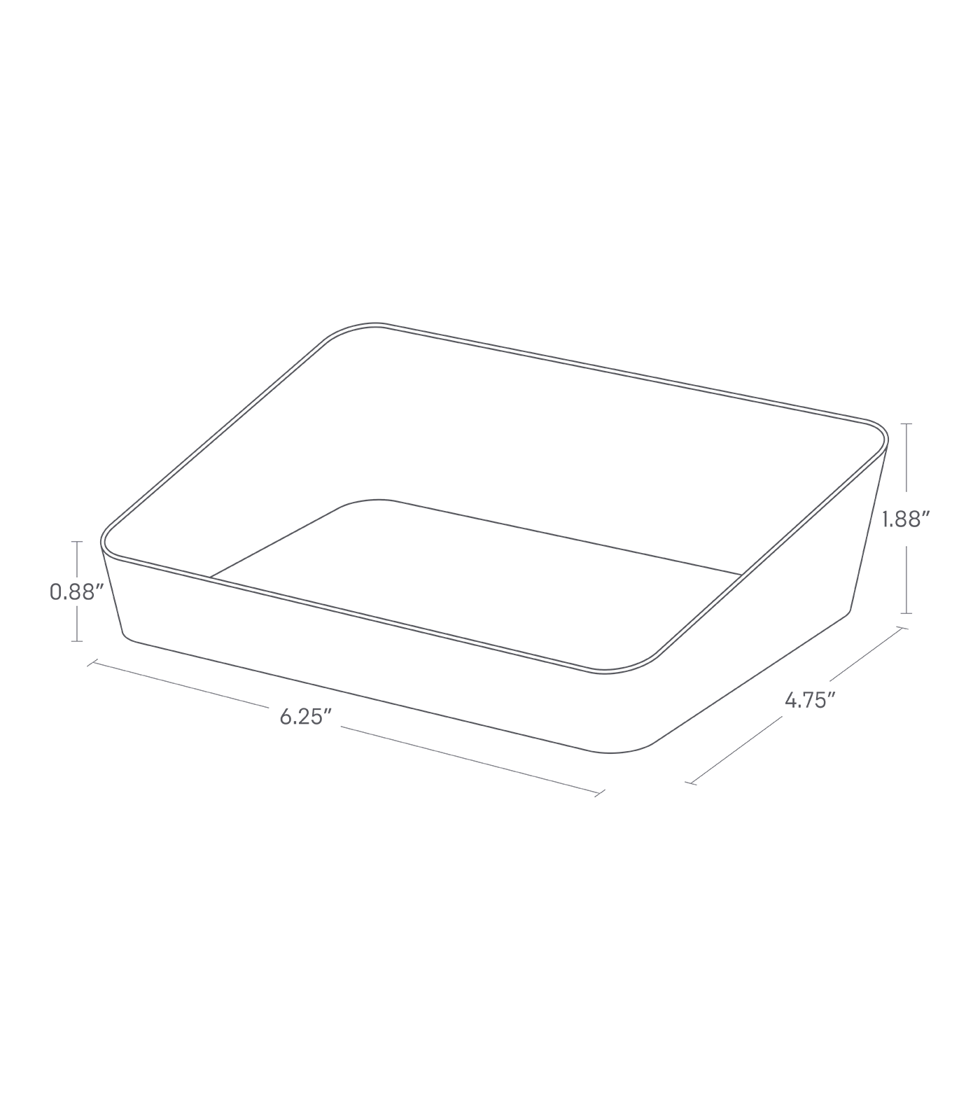 Dimension image for Vanity Tray - Angled - Two Sizeson a white background showinglength of 6.25