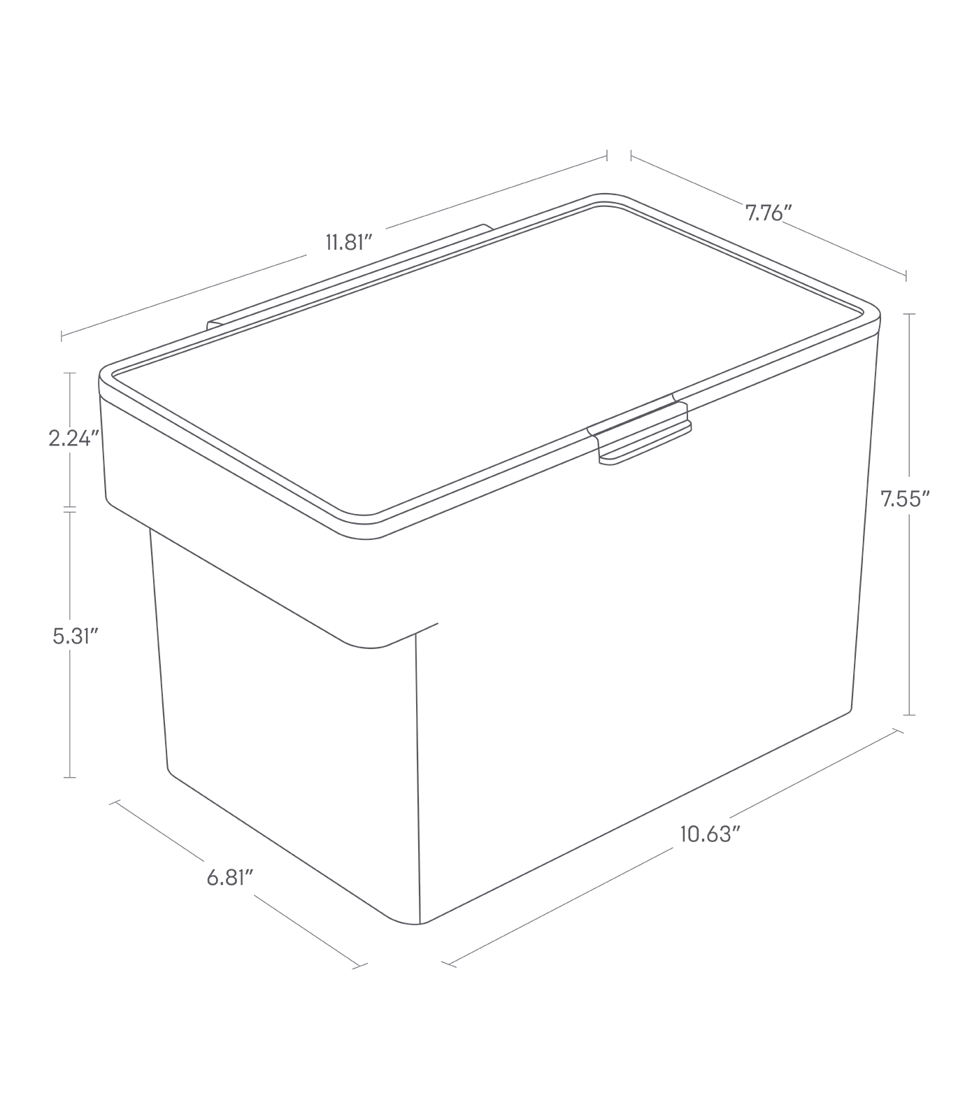 Dimension image for Airtight Pet Food Container - Three Sizes on a white background including dimensions  L 7.76 x W 11.81 x H 7.56 inches