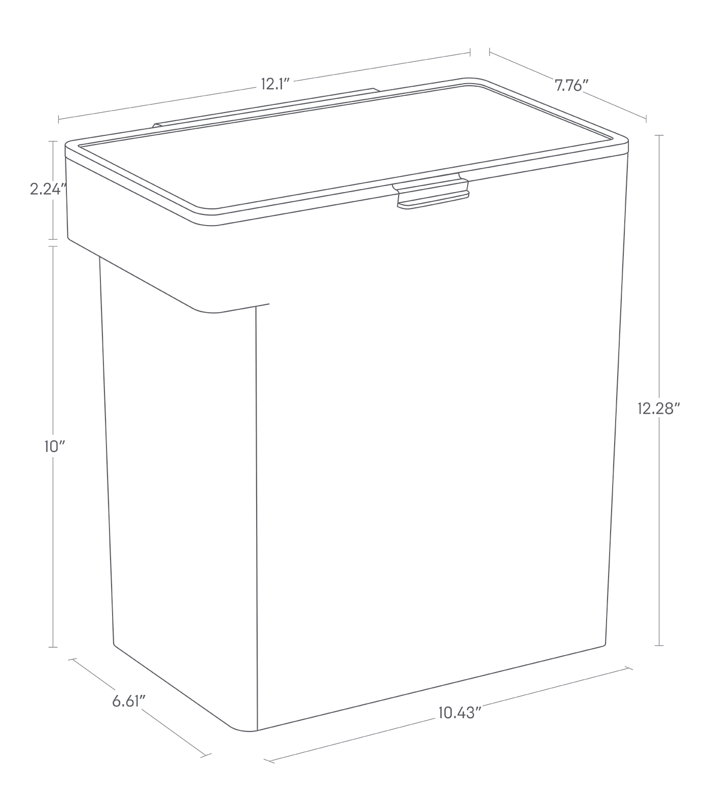 Dimension image for Airtight Pet Food Container - Three Sizes on a white background including dimensions  L 7.76 x W 12.09 x H 12.28 inches