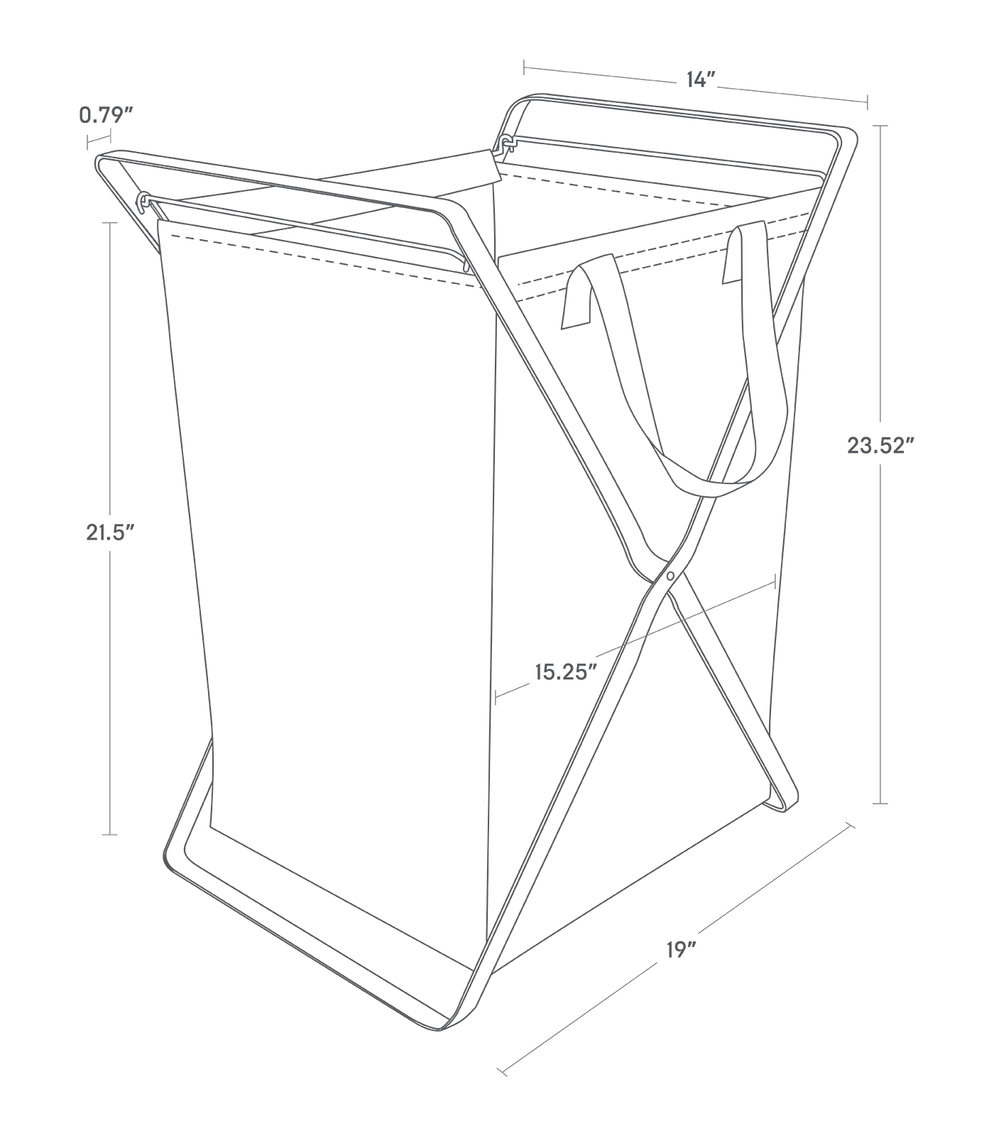 Dimension image for Laundry Hamper with Cotton Liner showing length of 14