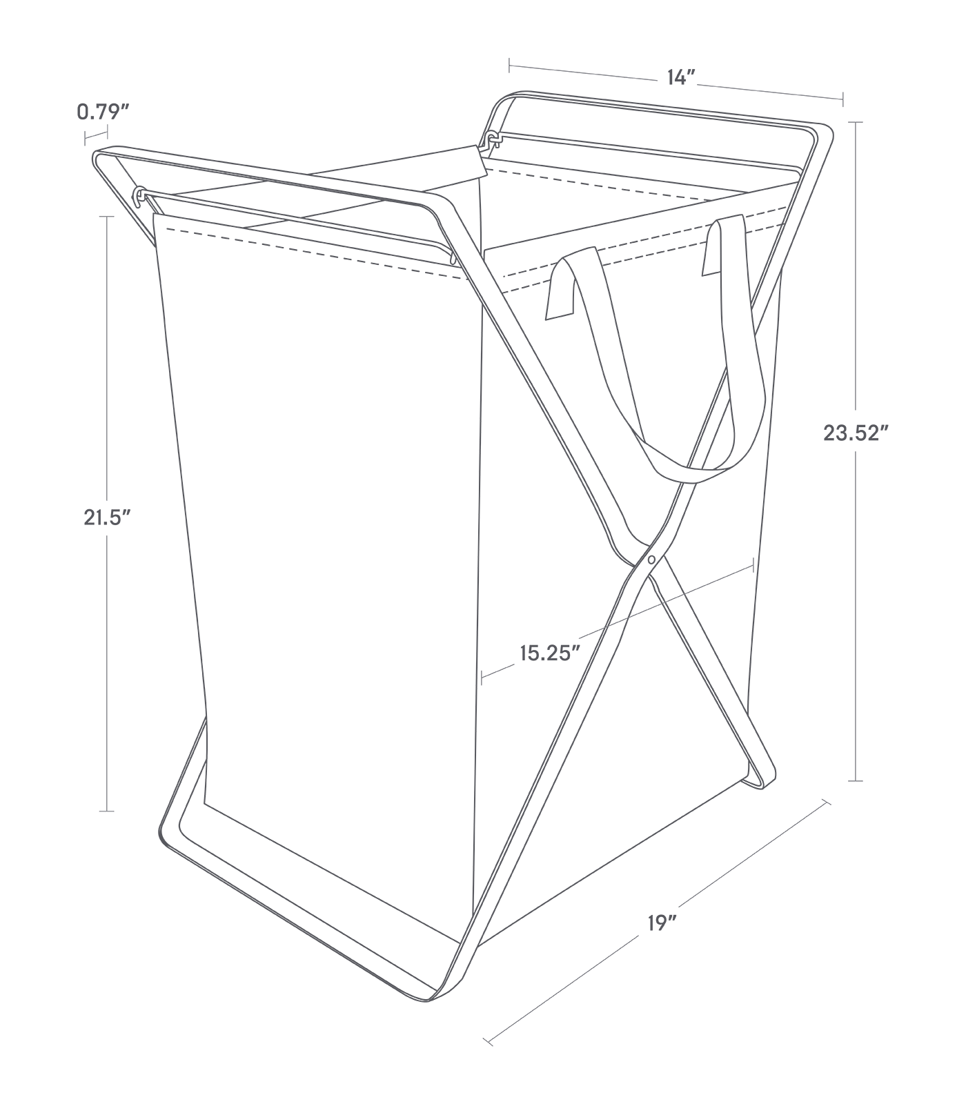 Dimension image for Laundry Hamper with Cotton Liner showing length of 14
