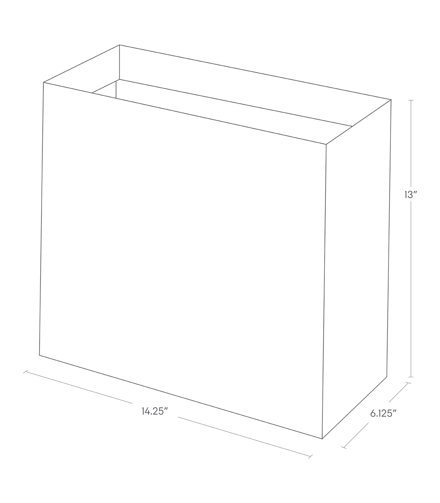 Dimension image for Trash Can showing length of 14.25