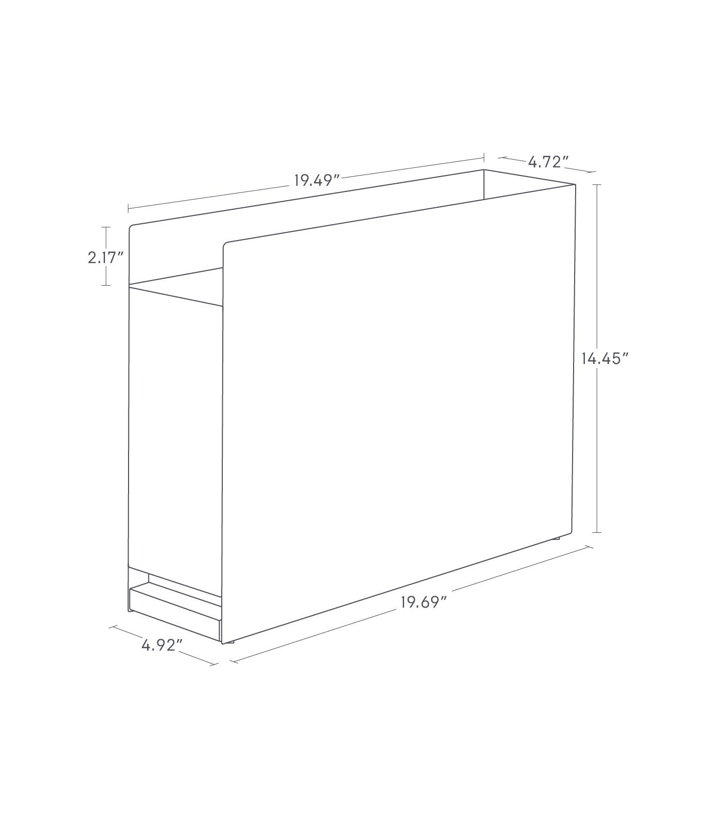 Dimension image for Sliding Drawer Seasoning Rackon a white background showinglength of 4.92
