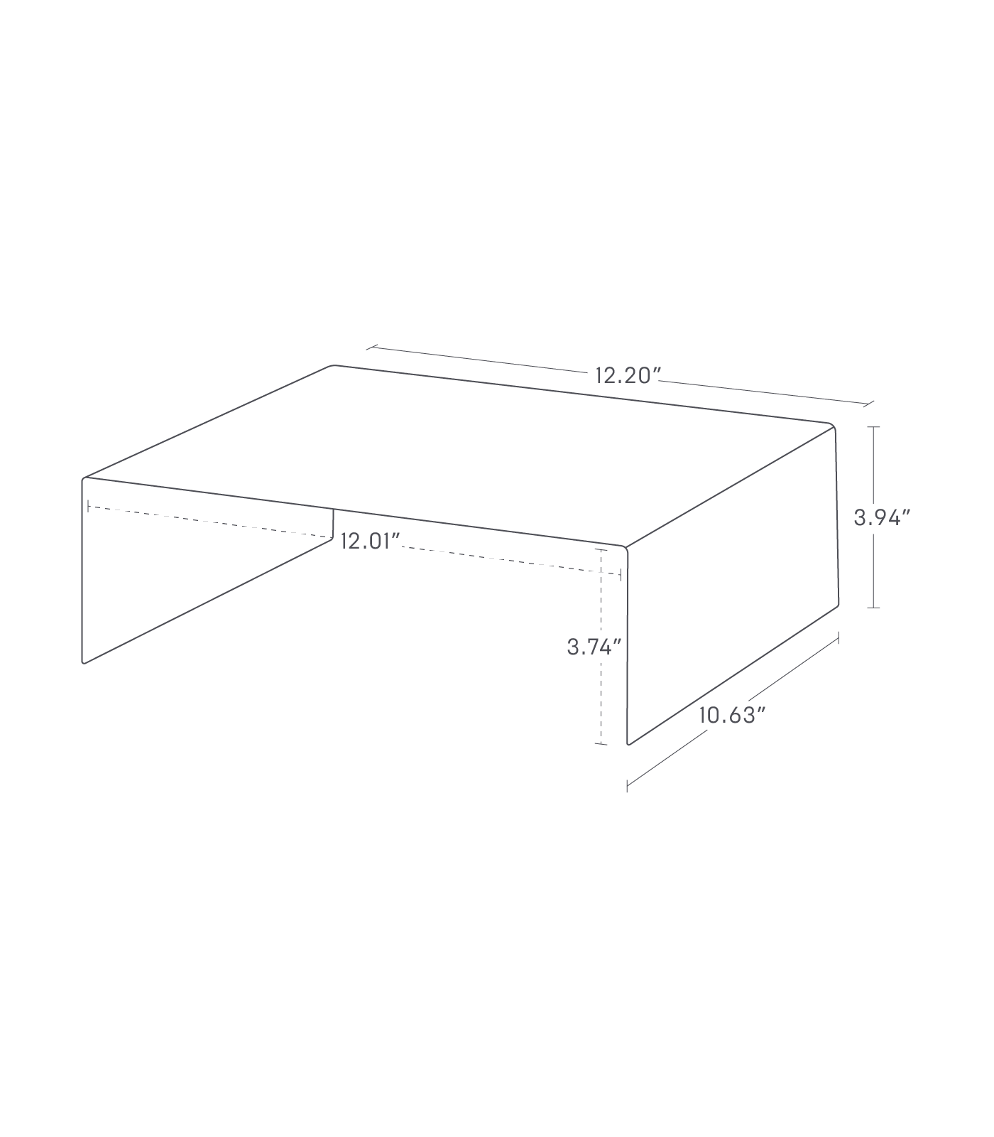 Dimension image for Riser Shelf [Set of 2]on a white background showingthe outside dimensions with 12.2