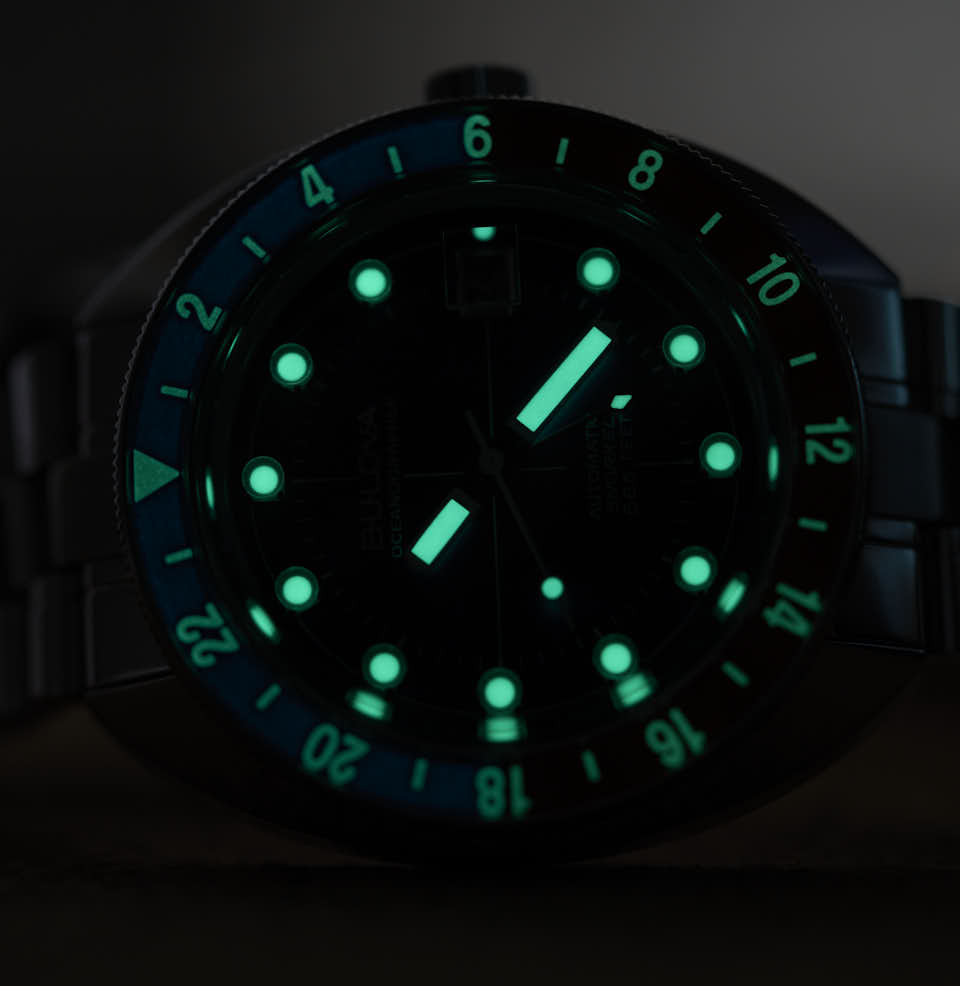 Oceanographer GMT Lume on dial, bezel, and hands
