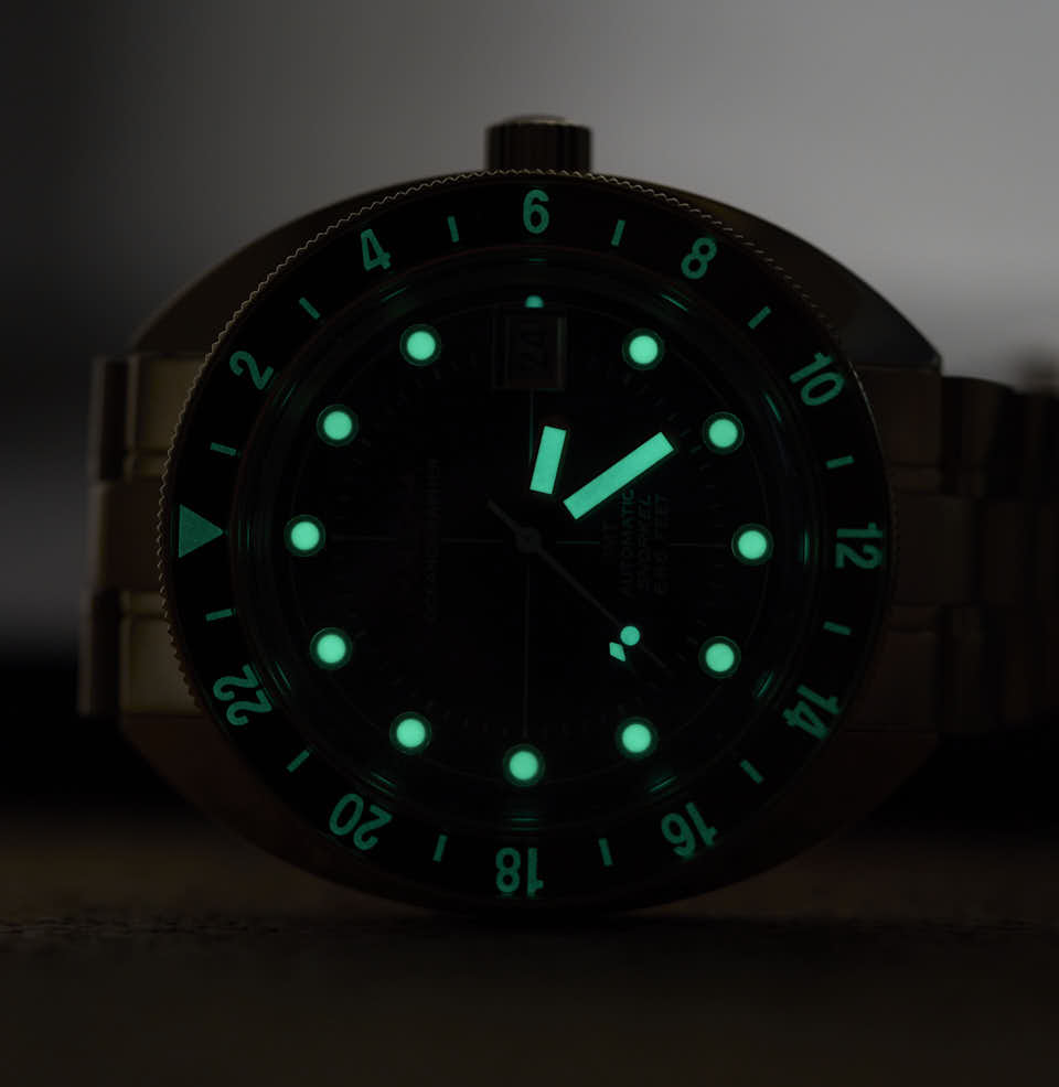 Oceanographer GMT Lume on dial, bezel, and hands