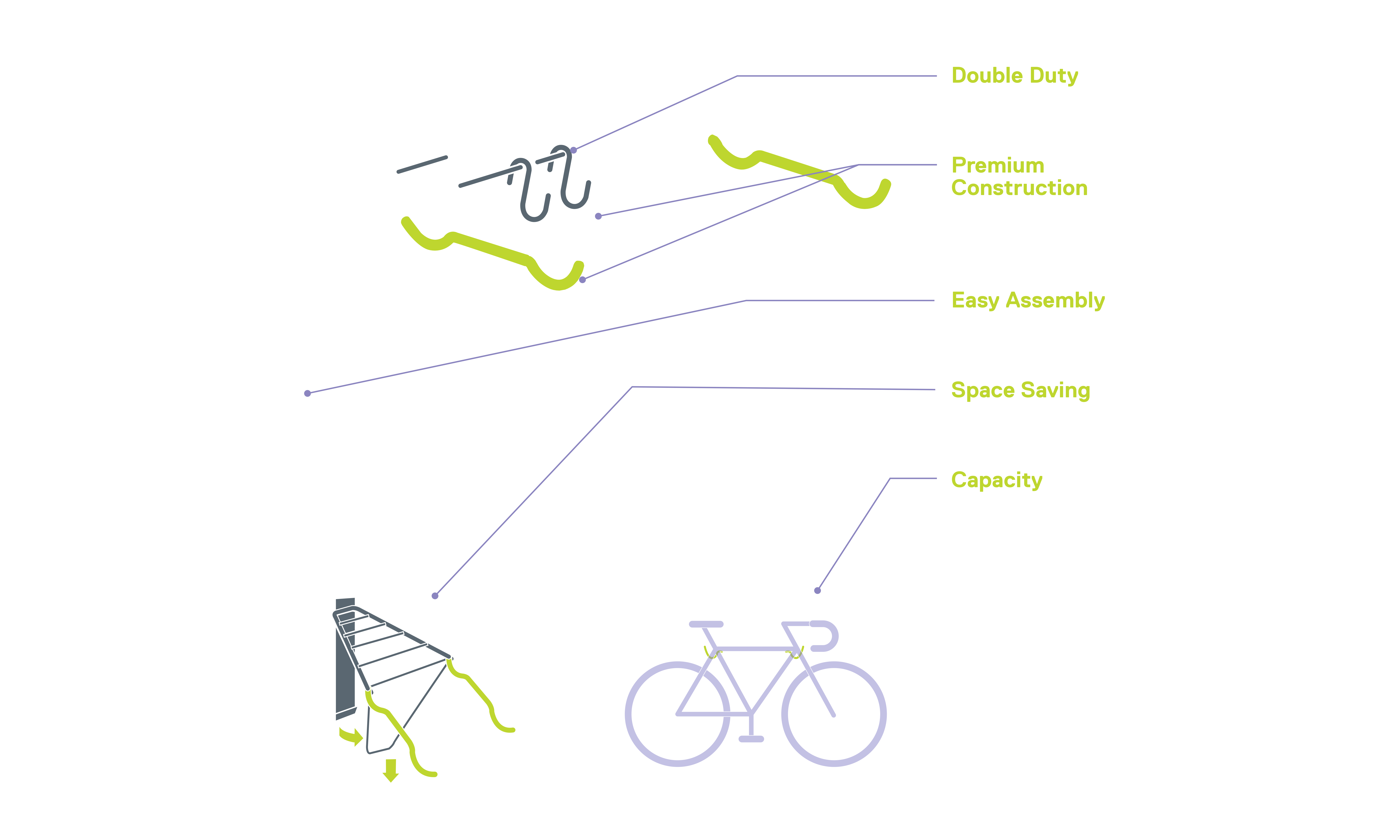 Two Bike Wall Mount Rack with Shelf diagram 
