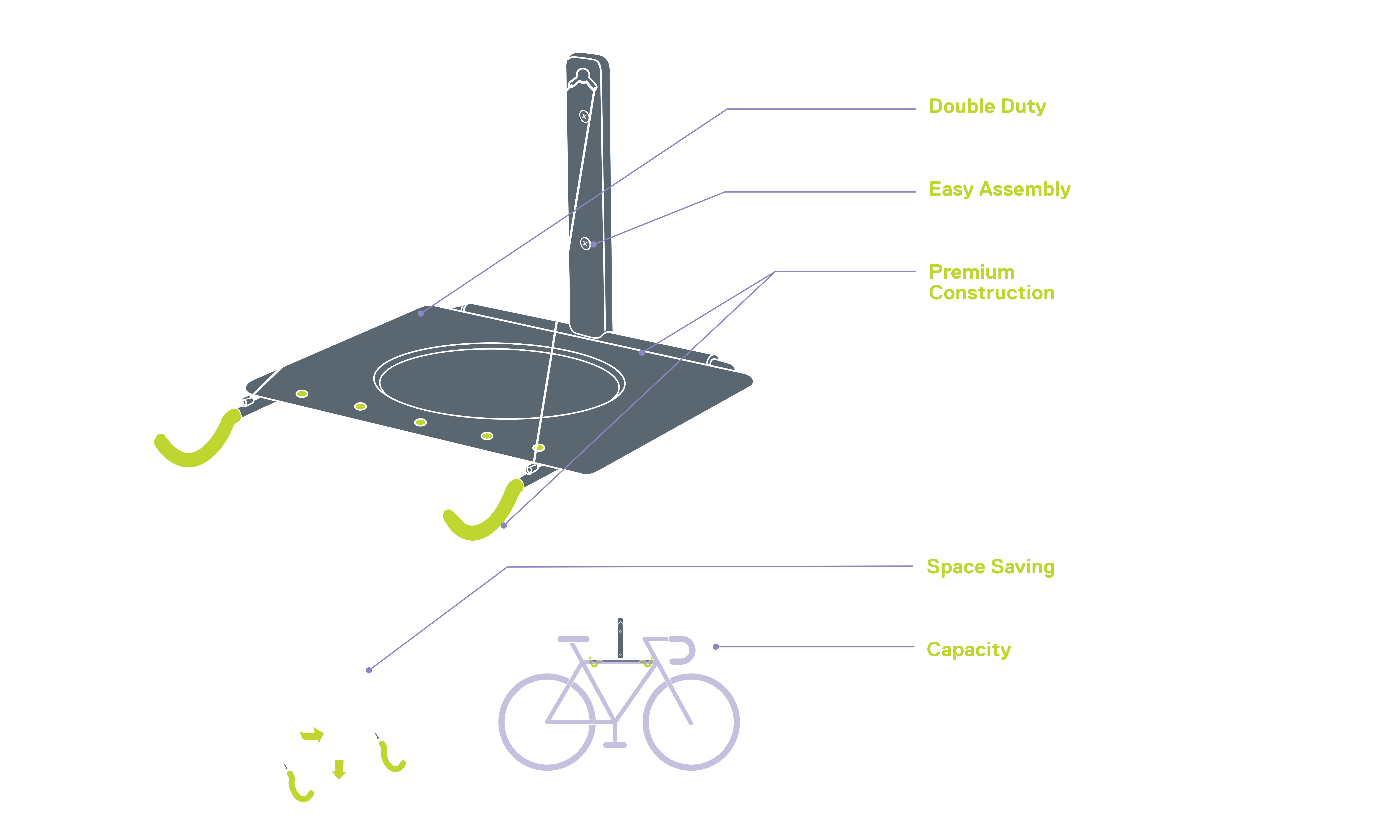 Single Bike Wall Mount Rack with Shelf diagram