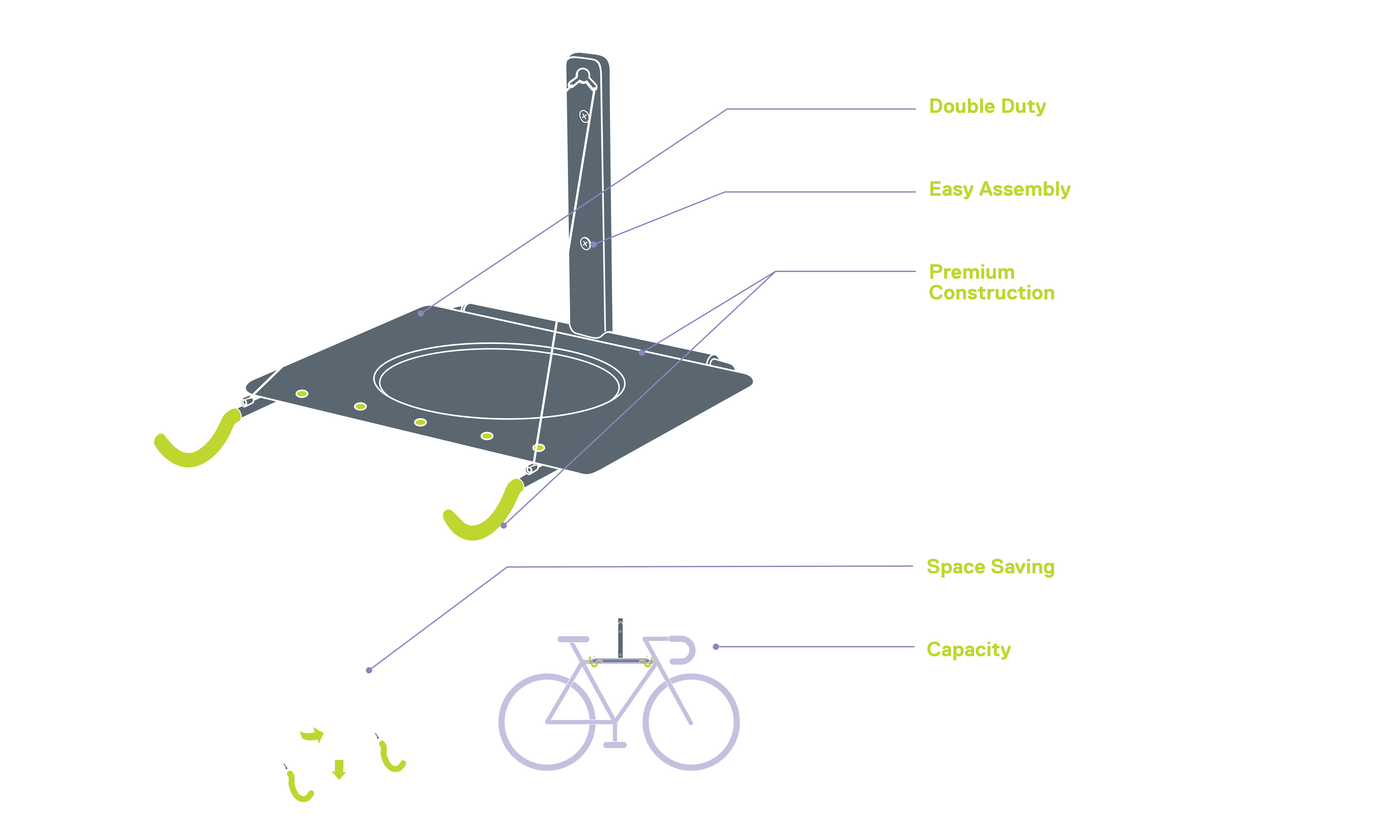 Single Bike Wall Mount Rack with Shelf diagram 