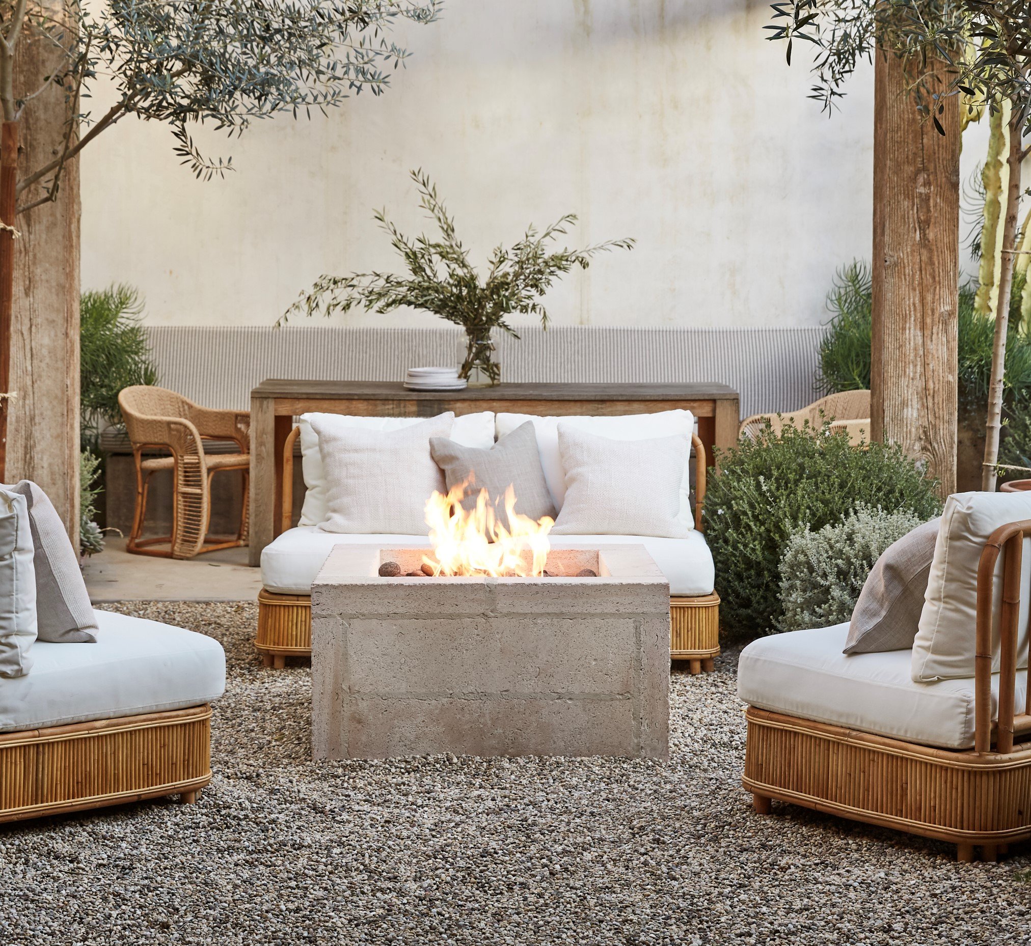 Natura Loveseat in Pearl outside with fire - Number 4