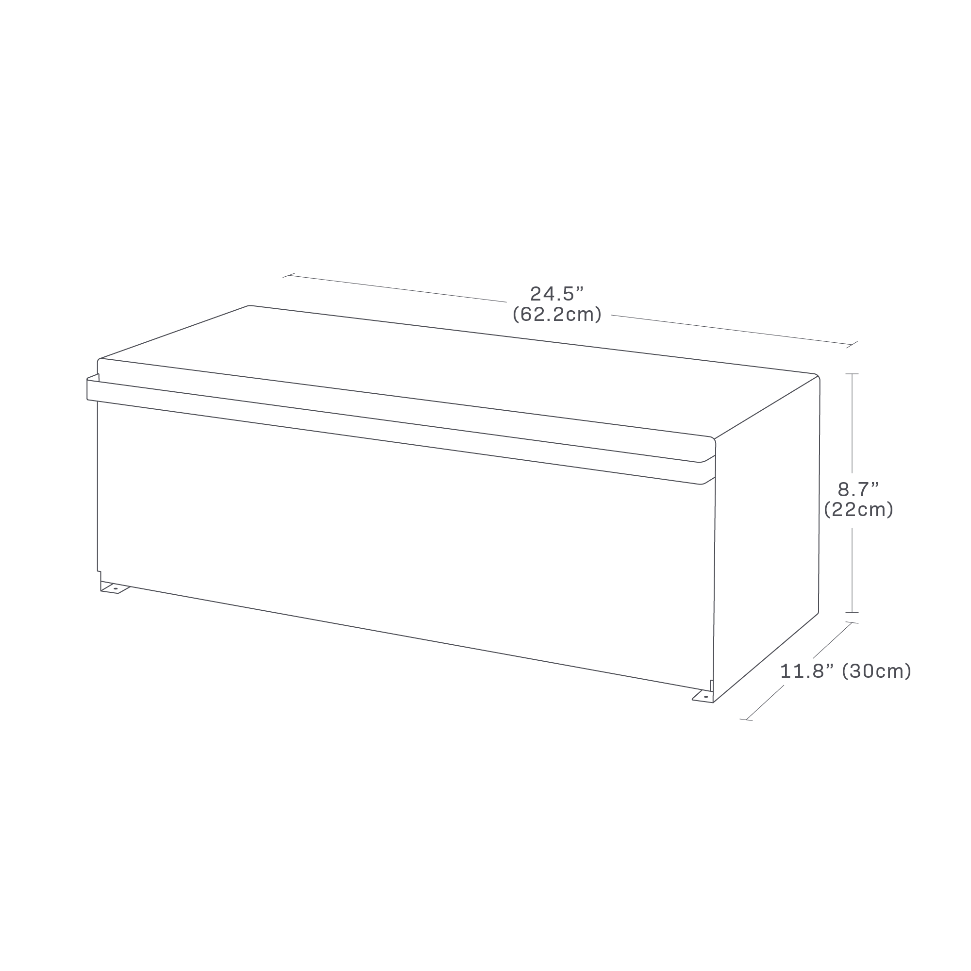 Dimensions of Yamazaki Home Bread Box - Wide showing a total length of 24.5 inches, a total width of 11.8 inches and a total height of 8.7 inches.