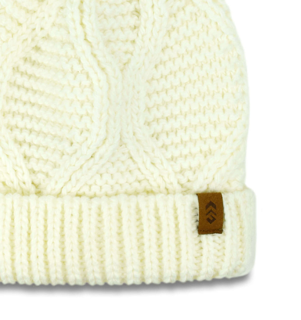 Women's Icelandic Cable Knit Beanie with Faux Fur Pom
