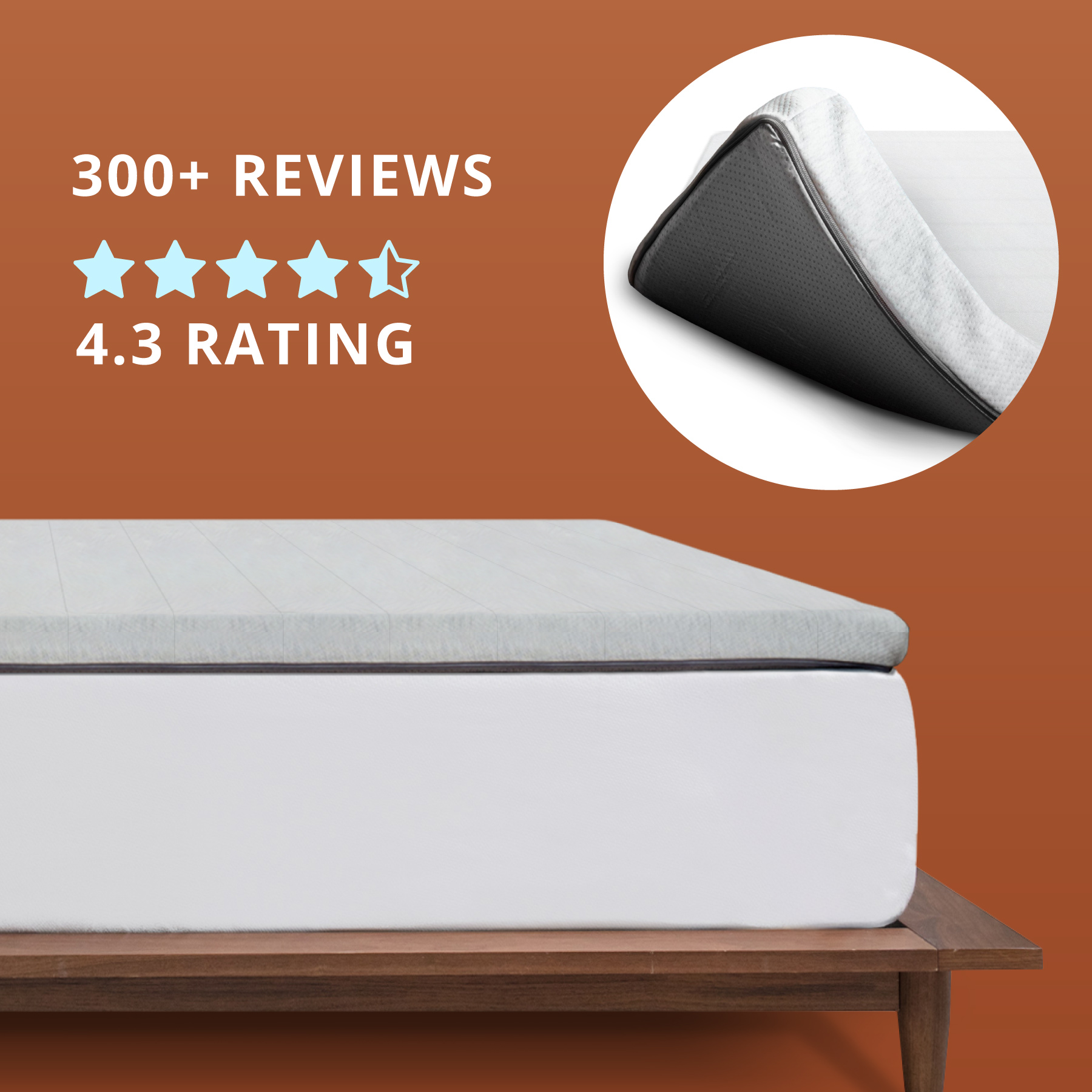 Orders placed by 2pm ships same day. A thick gray mattress topper sitting on top of a bed.