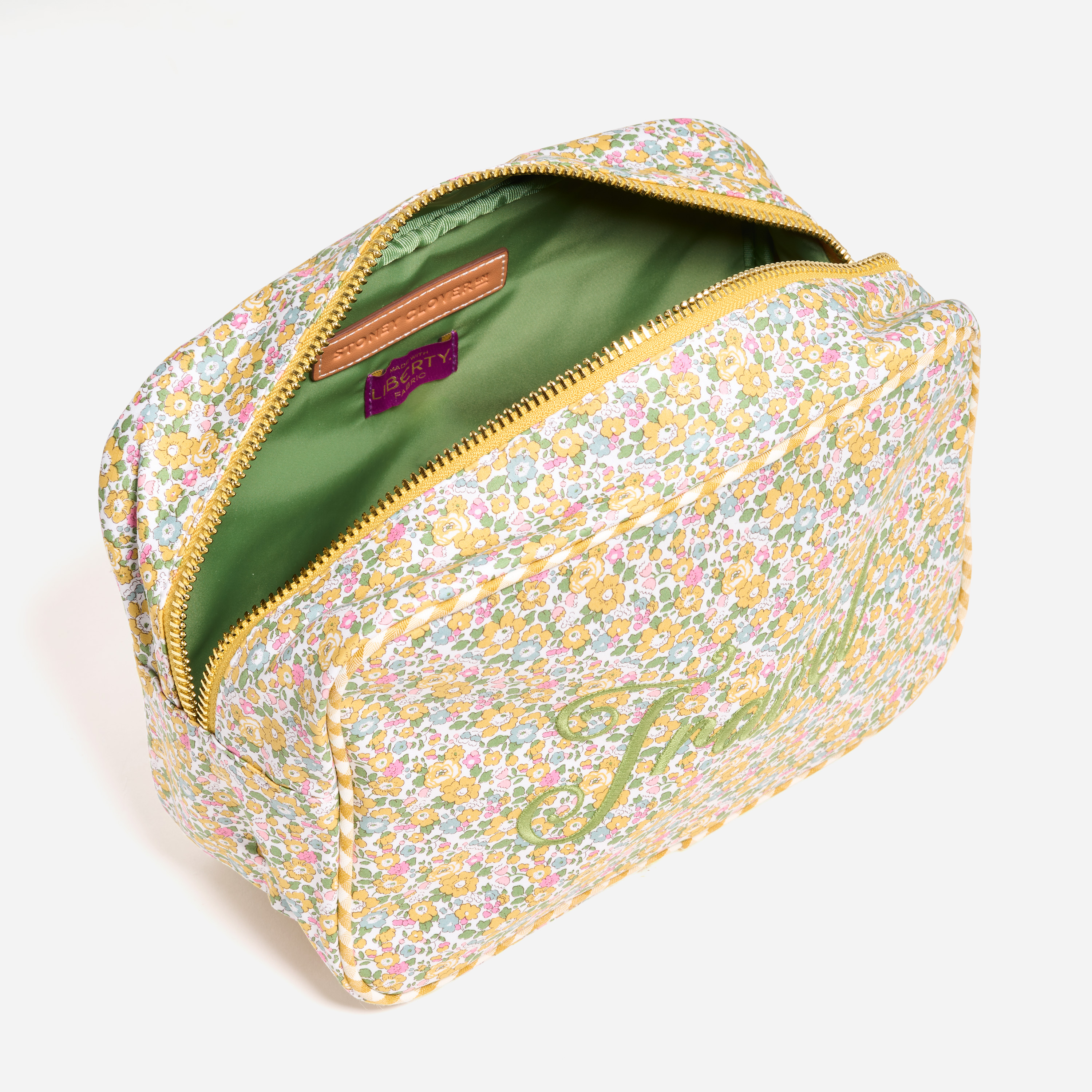 Travel Embroidered Large Pouch Made with Liberty Fabric
