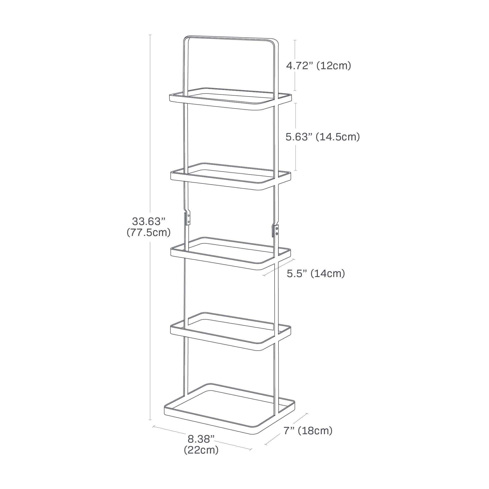 Dimension image for Shoe Rack showing length of 8.38 inches, width of 7 inches and height of 30.63 inches