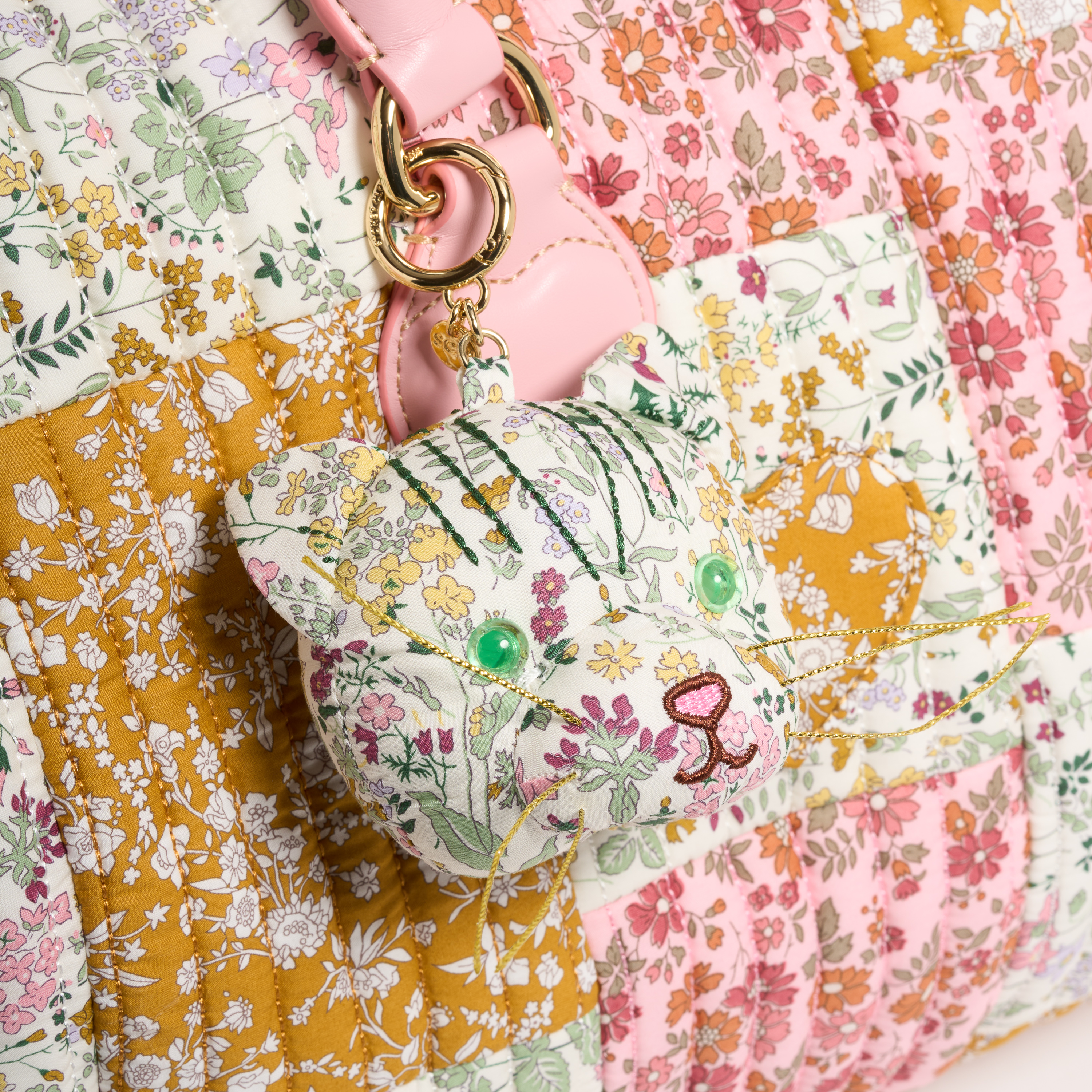 Puffy Cat Bag Charm Made with Liberty Fabric
