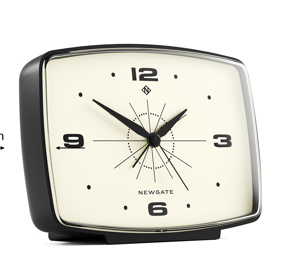 Brooklyn Alarm Clock Angled Feet and Contrast Hands