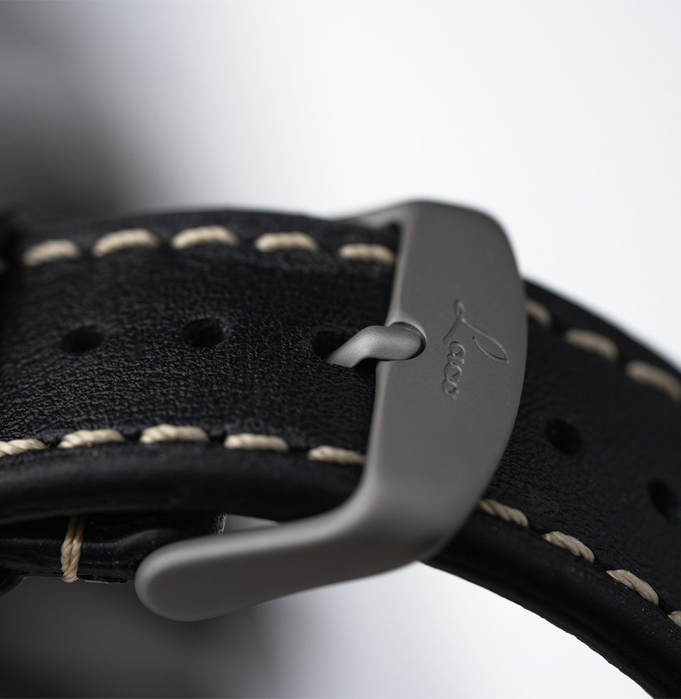 Kiel Sport Chronograph Stitched Black Leather Strap