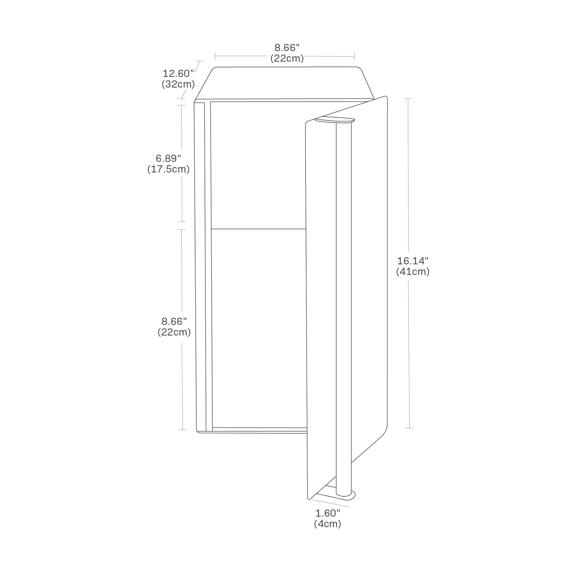 Dimension image for Bread Box - Two Styles on a white background including dimensions  L 14.2 x W 8.7 x H 16.1 inches