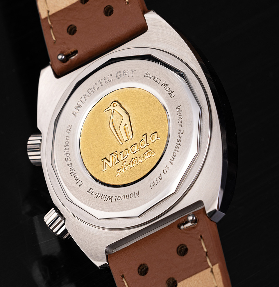 Antarctic GMT Nivada logo on caseback