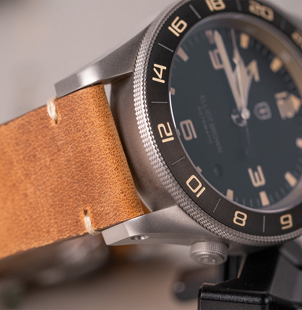 Holton Auto GMT Waxed Raw Edged Brown Leather Strap