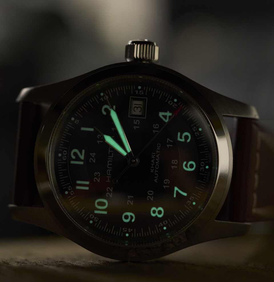 Khaki Field Auto Lume throughout the dial.
