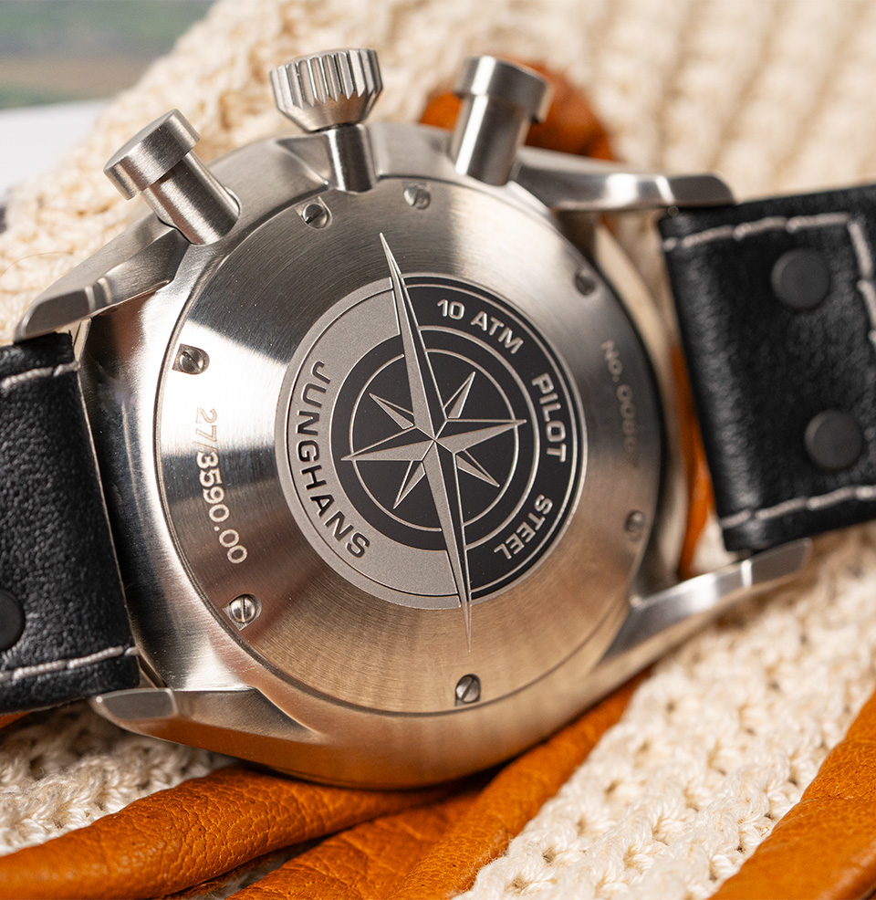 Meister Pilot Chronoscope Solid steel case-back