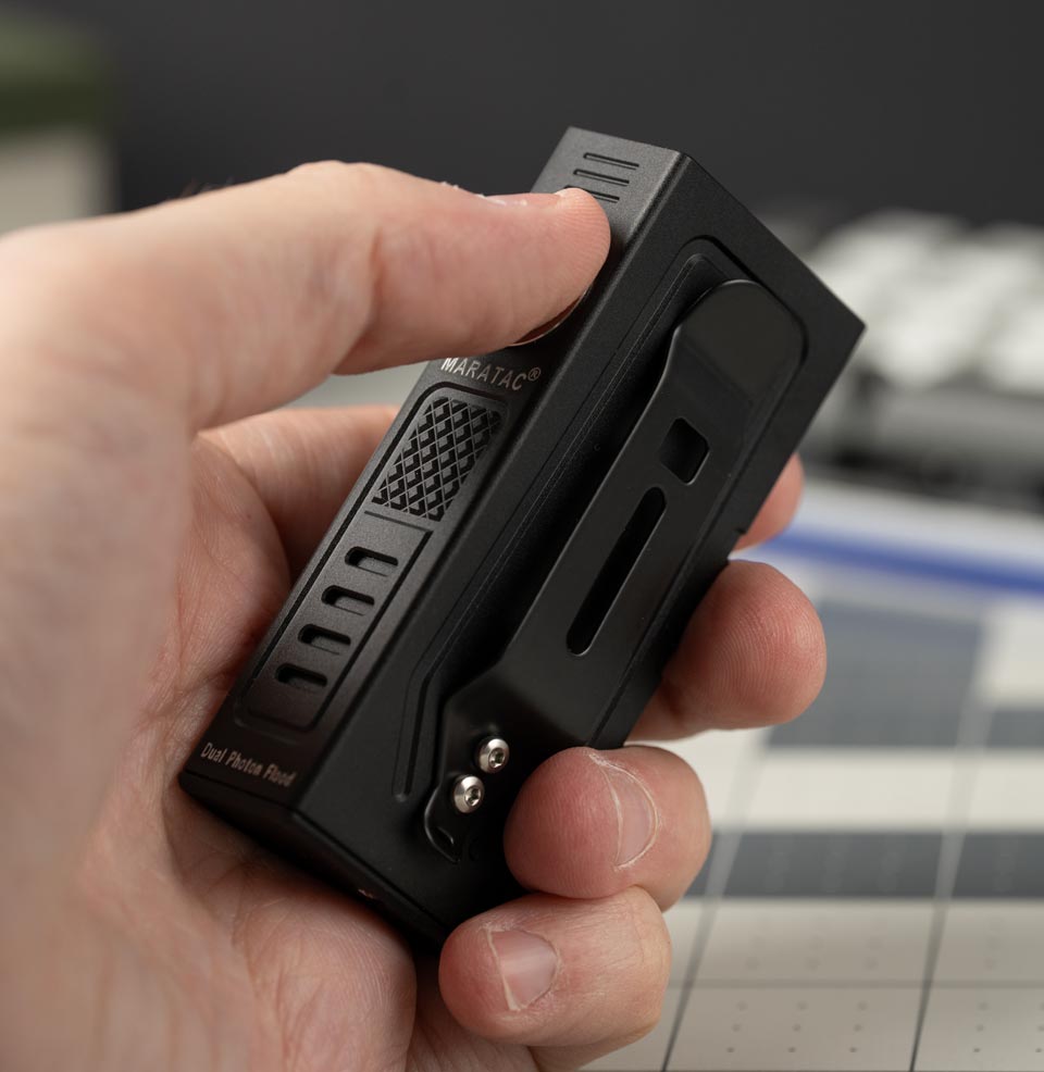 Compact Dual Photon Flood - 14500x2 Flashlight by Maratac® Glove-friendly grip and control