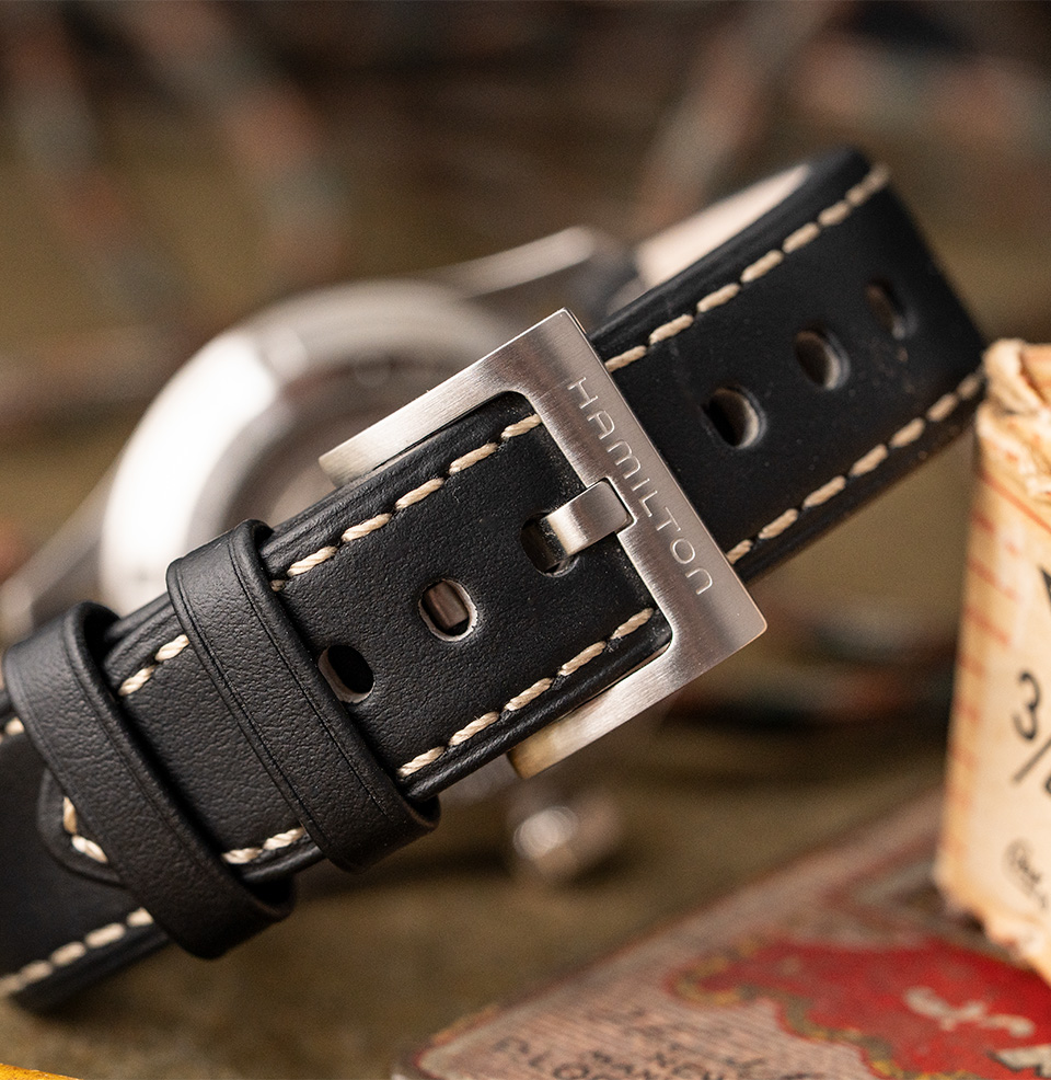 Khaki Field Auto Black Leather strap