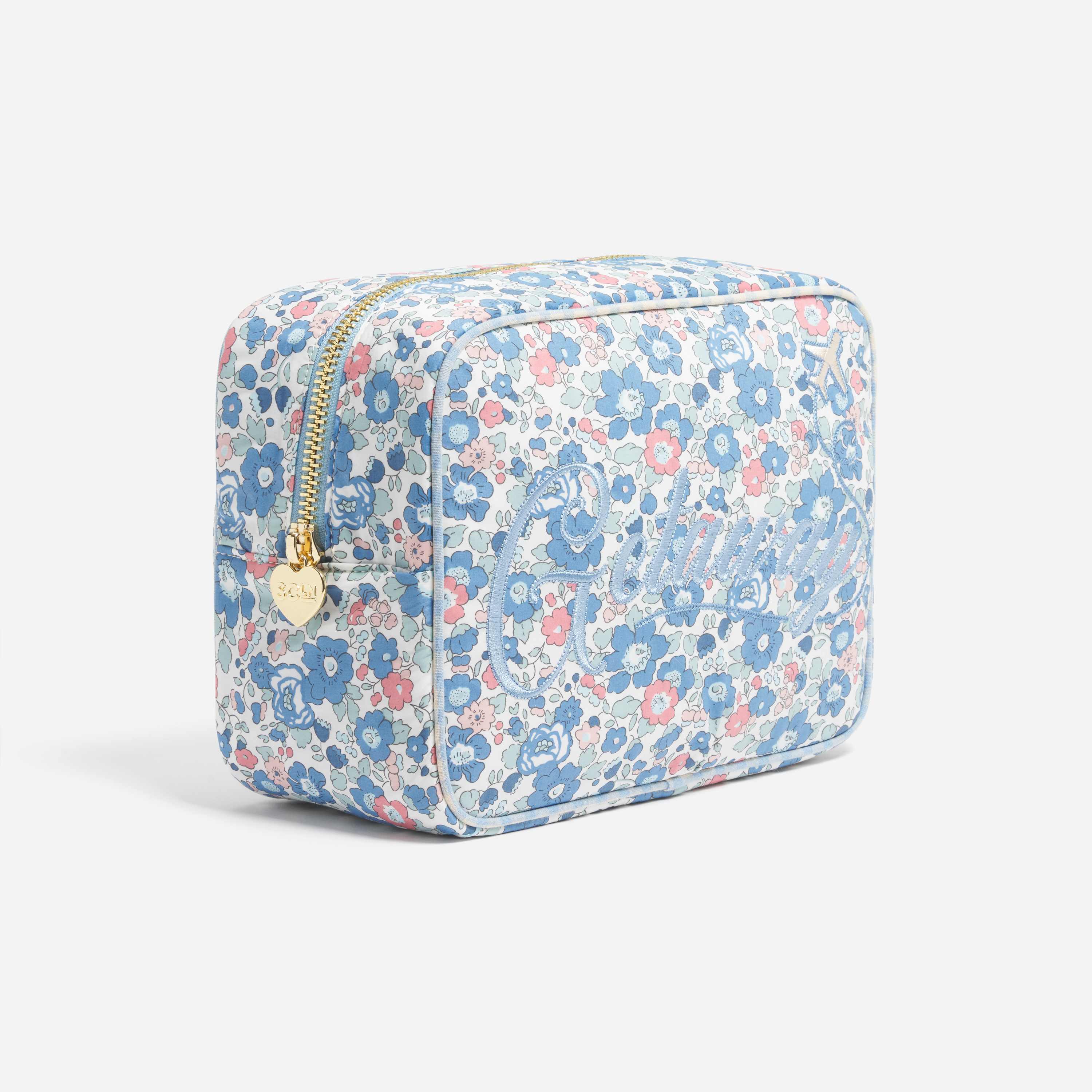 Large Pouch Made with Liberty Fabric with Embroidery