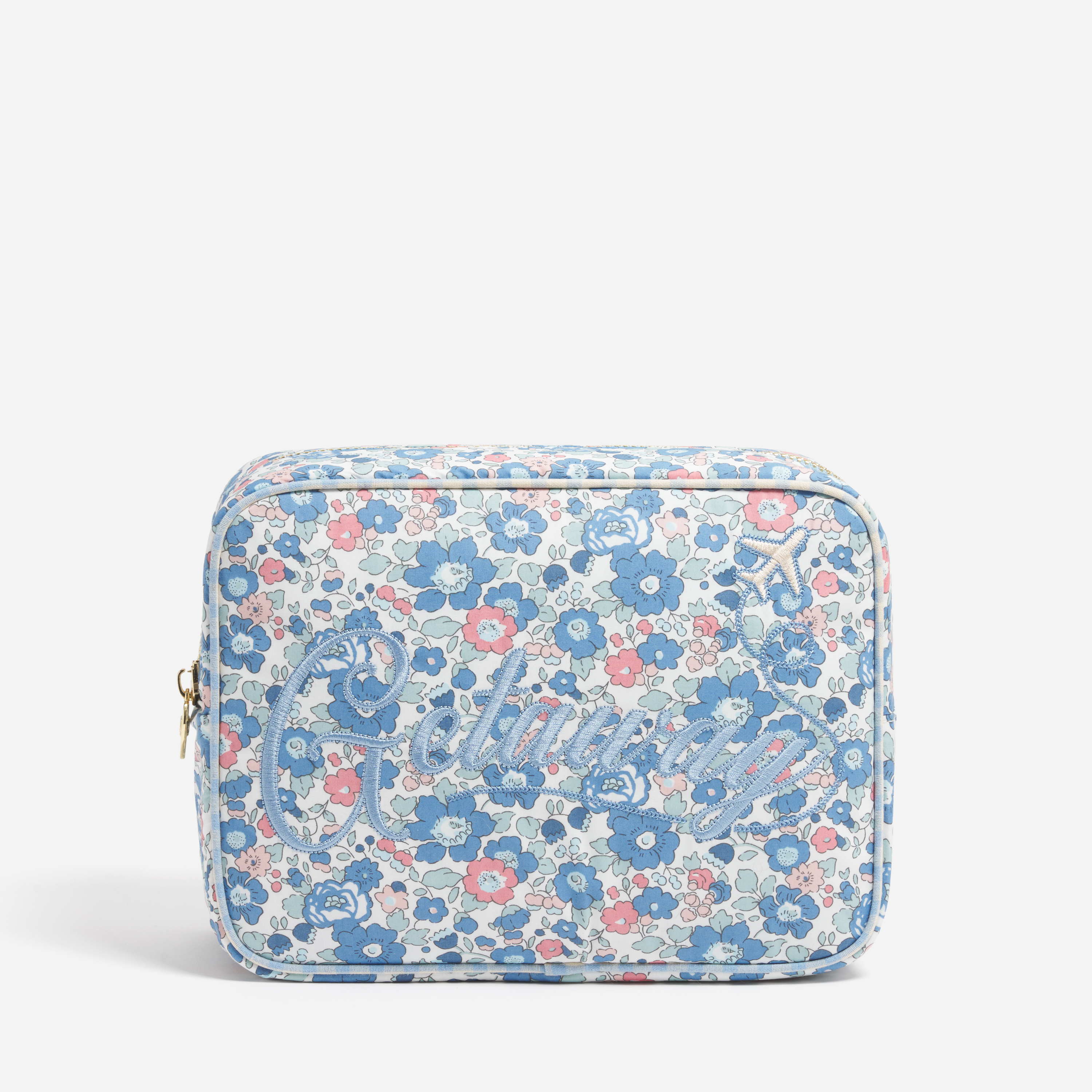 Large Pouch Made with Liberty Fabric with Embroidery