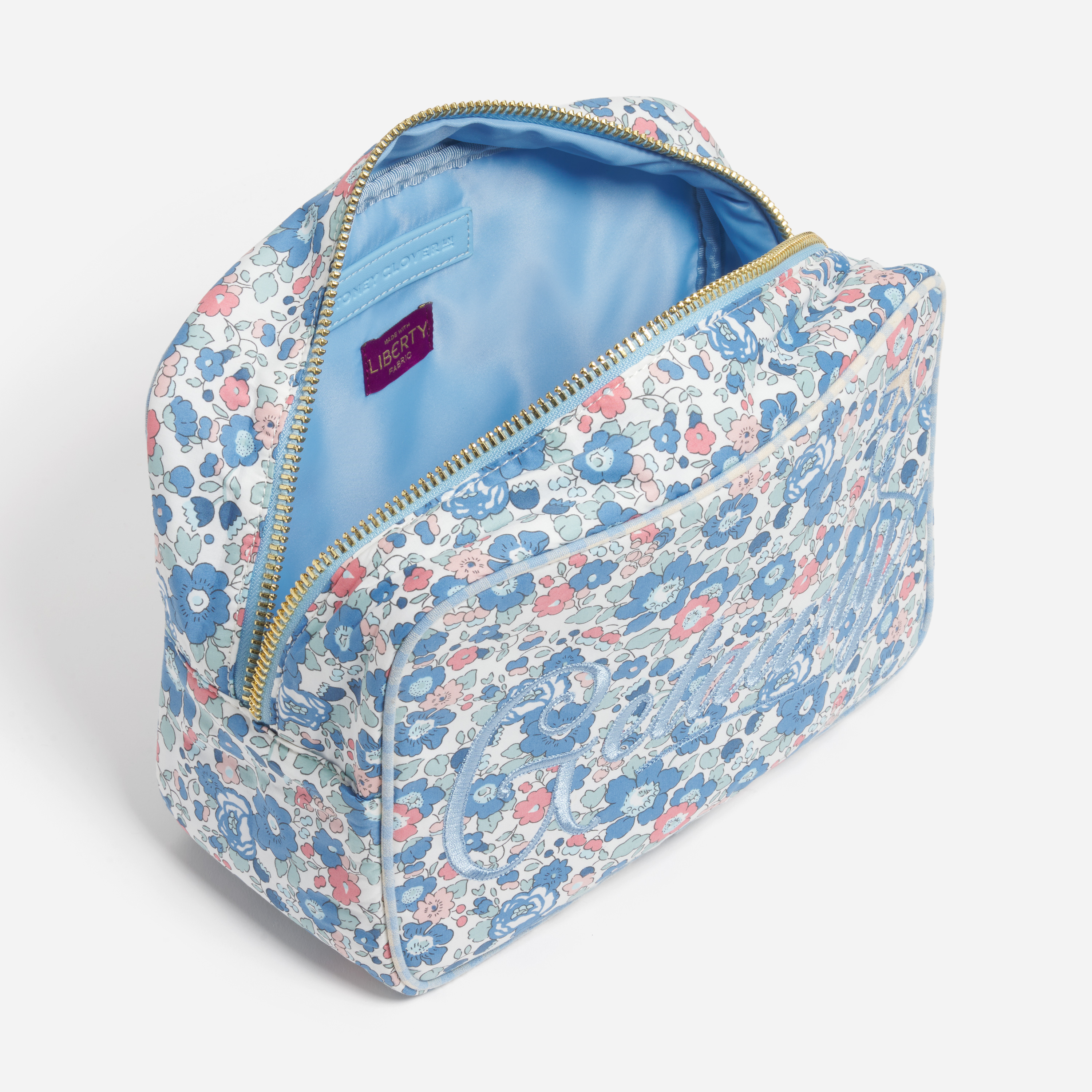 Large Pouch Made with Liberty Fabric with Embroidery