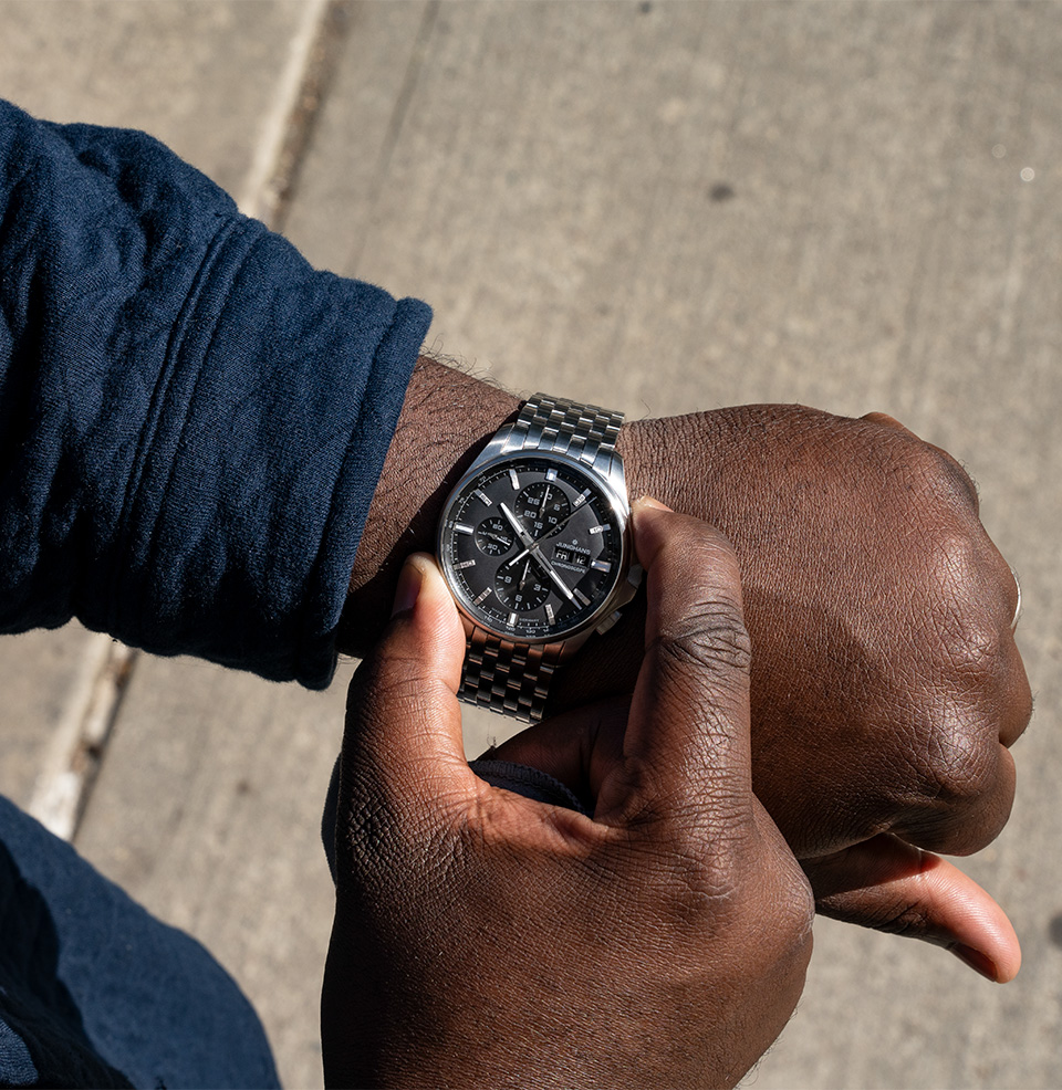 Meister S Chronoscope - English Day 45mm Case on 7.5-inch Wrist