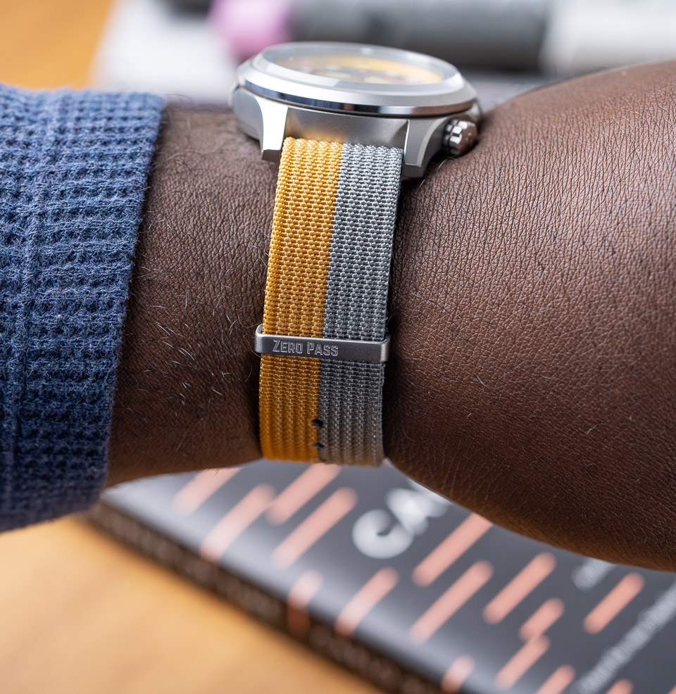 Mustard Grey Zero-Pass Ribbed Nylon Strap Ribbed Nylon