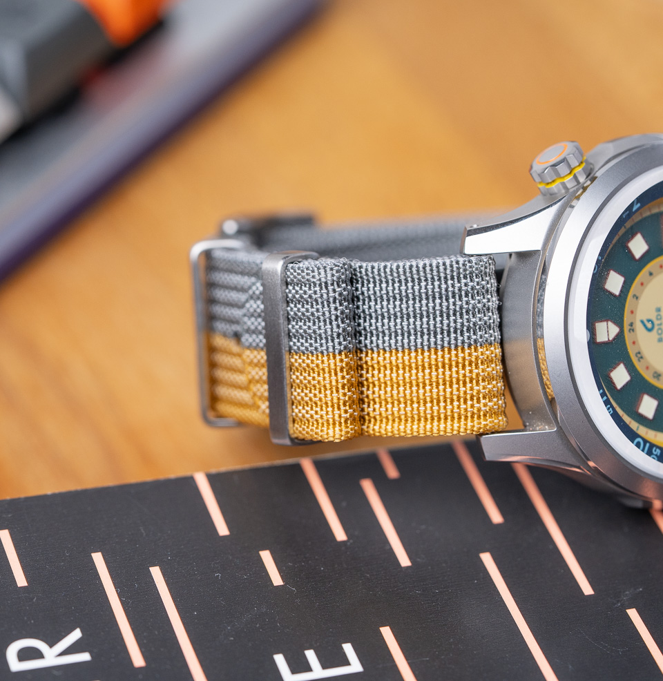 Mustard Grey Zero-Pass Ribbed Nylon Strap Stainless Steel Hardware