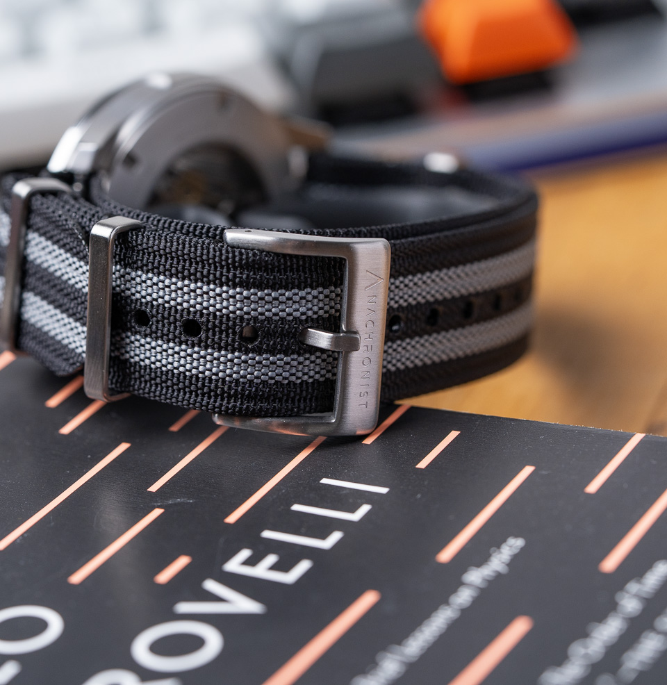 Black Pinstripes Zero-Pass Ribbed Nylon Strap Signed Buckle