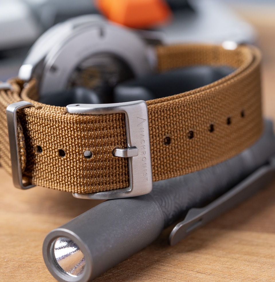Coffee Zero-Pass Ribbed Nylon Strap Signed Buckle