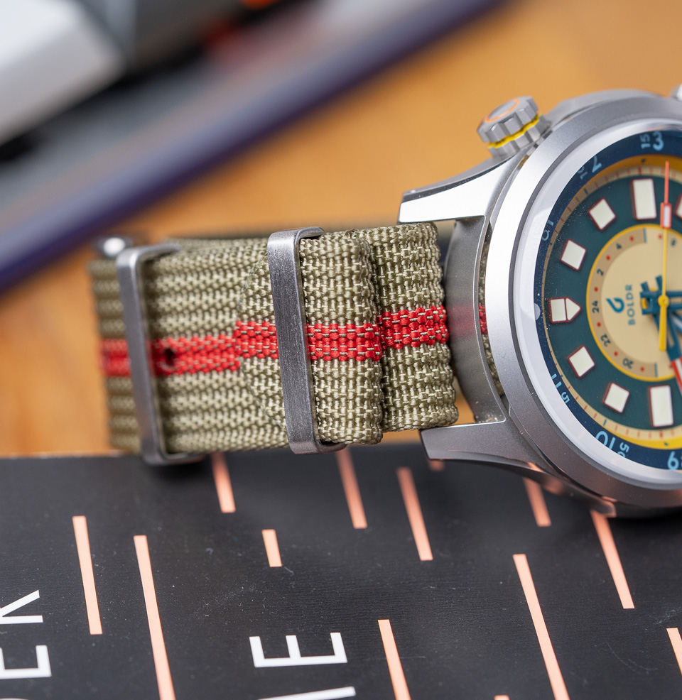 Olive Red Zero-Pass Ribbed Nylon Strap Stainless Steel Hardware